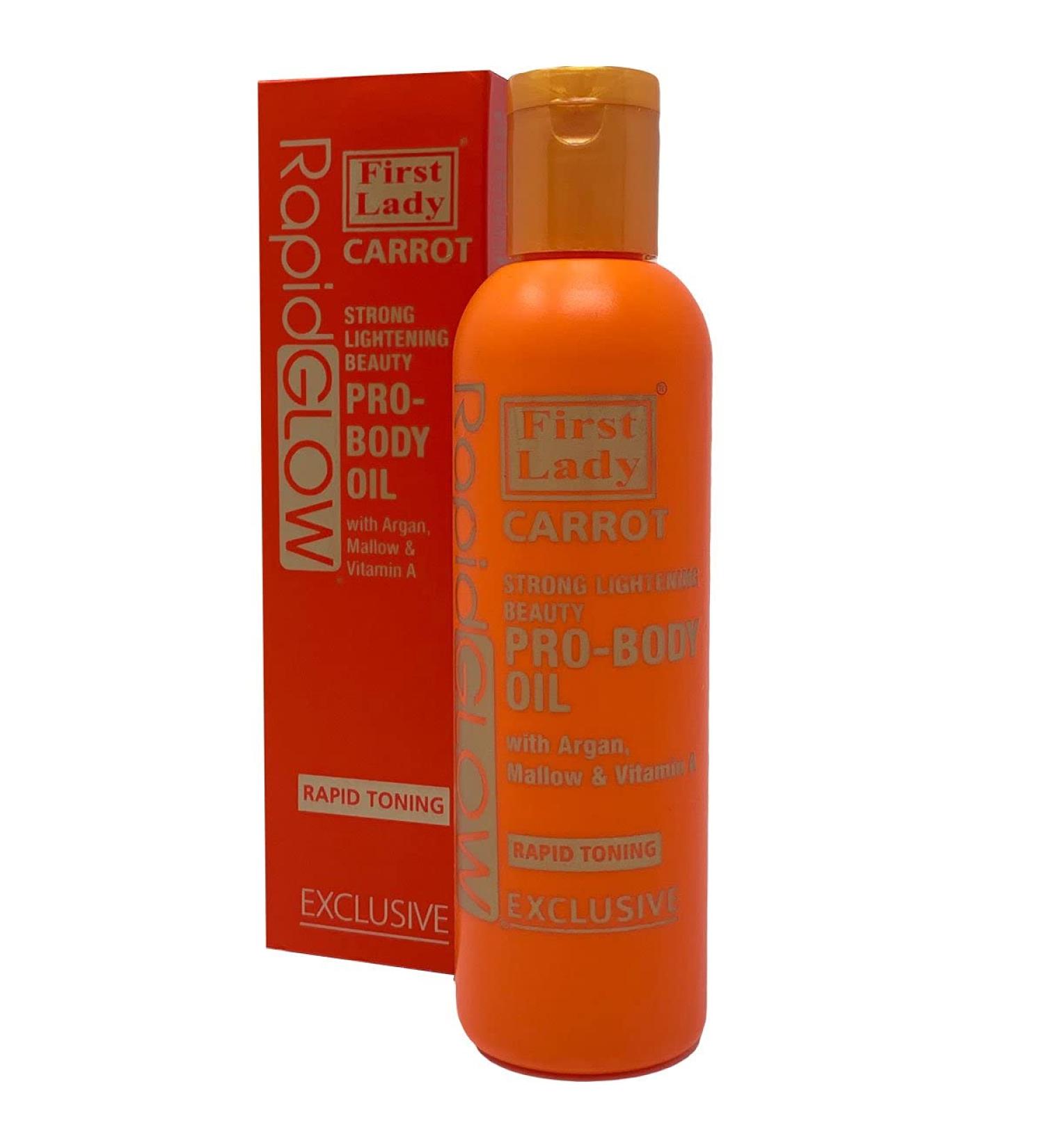 First Lady Rapid Glow Carrot Strong Skin Lightening Beauty Pro Body Oil 200 ml with Argan Mallow Vitamin A