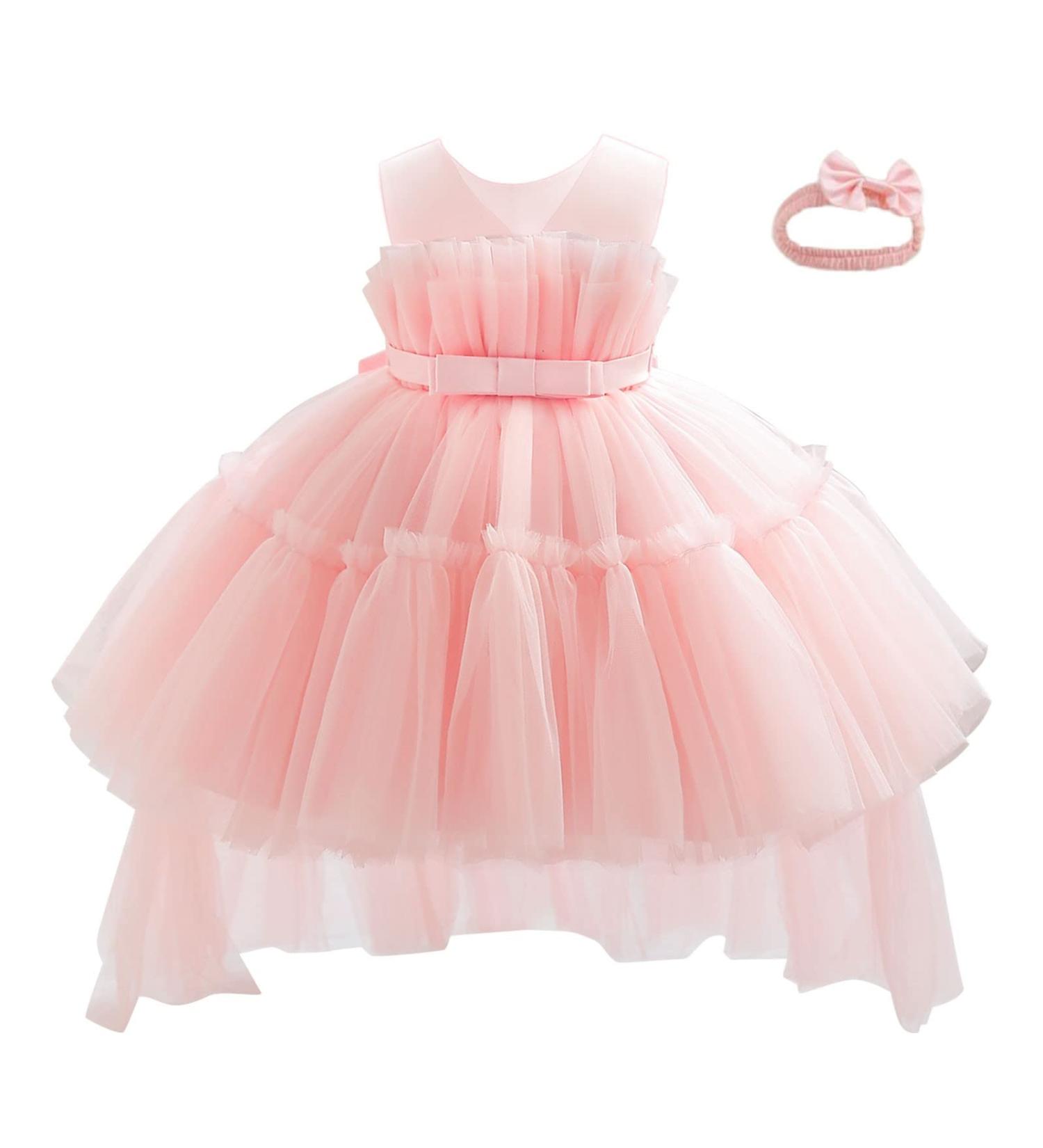 Miipat Baby Girl Tulle Sleeveless Dress for Princess Party, Wedding, Birthday - Pink (6-12 Months) - Buy Online on GoSupps.com