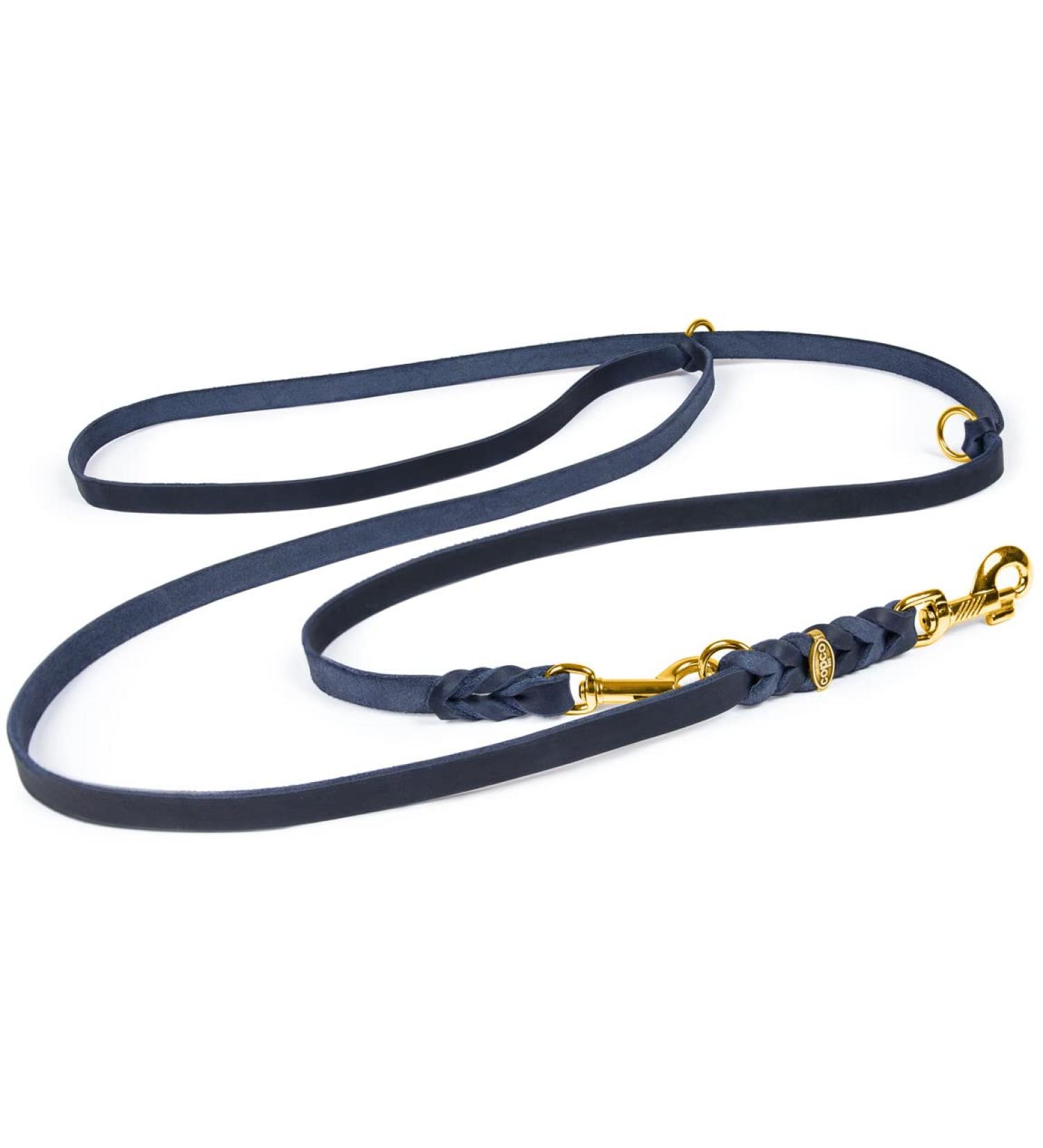 COPCOPET Handmade 3-Way Adjustable Dog Leash | Soft Fat Leather | Brass Fittings | 2.80m x 15mm | Blue | International Shipping - Buy Online on GoSupps.com