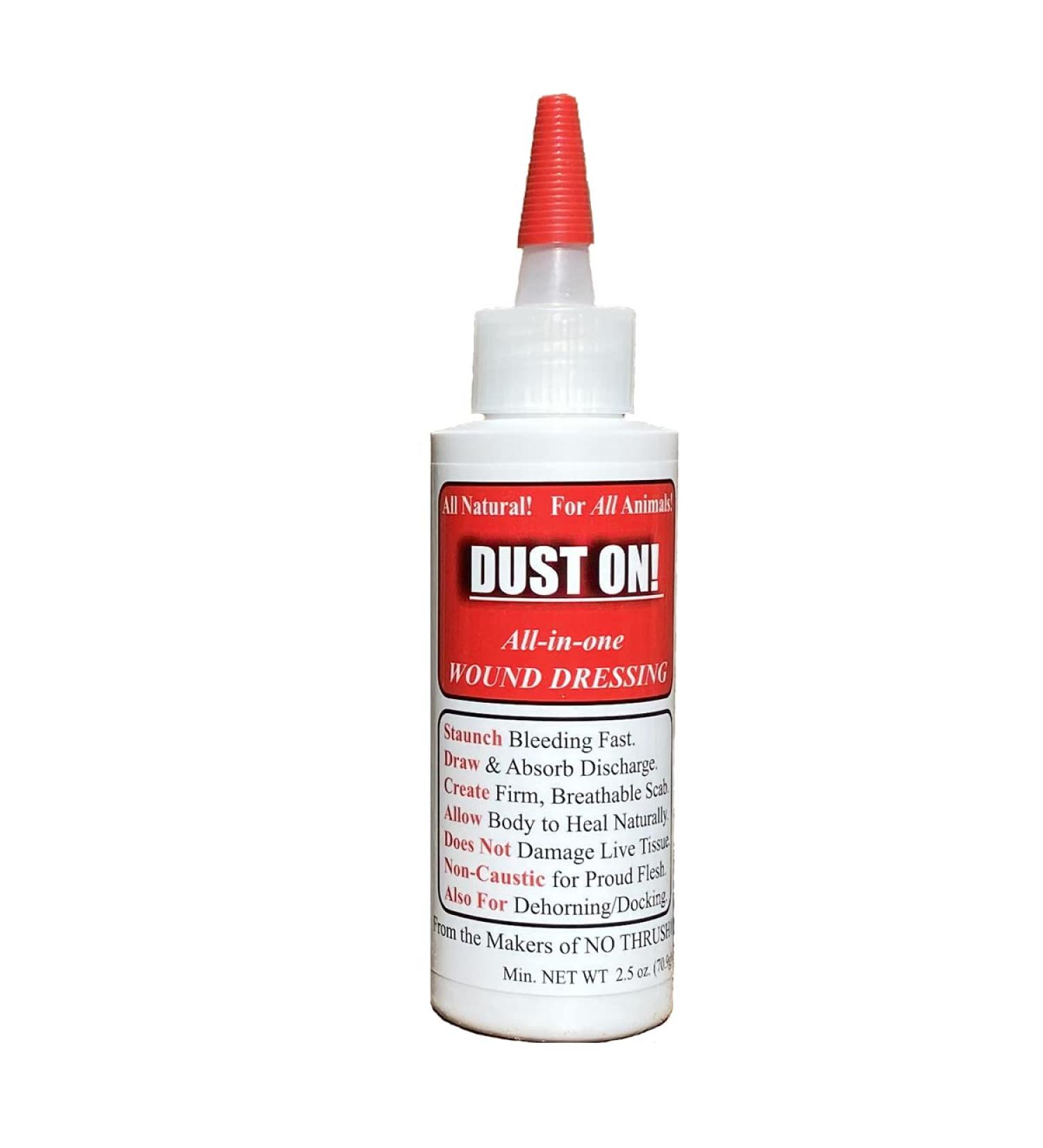 Dust On! All-in-One Wound Dressing - Fast-Acting Dry Powder for Healing Staunching Bleeding & Dehorning | All Natural Non-Caustic Formula (2.5 oz) - International Shipping Available - Buy Online on GoSupps.com