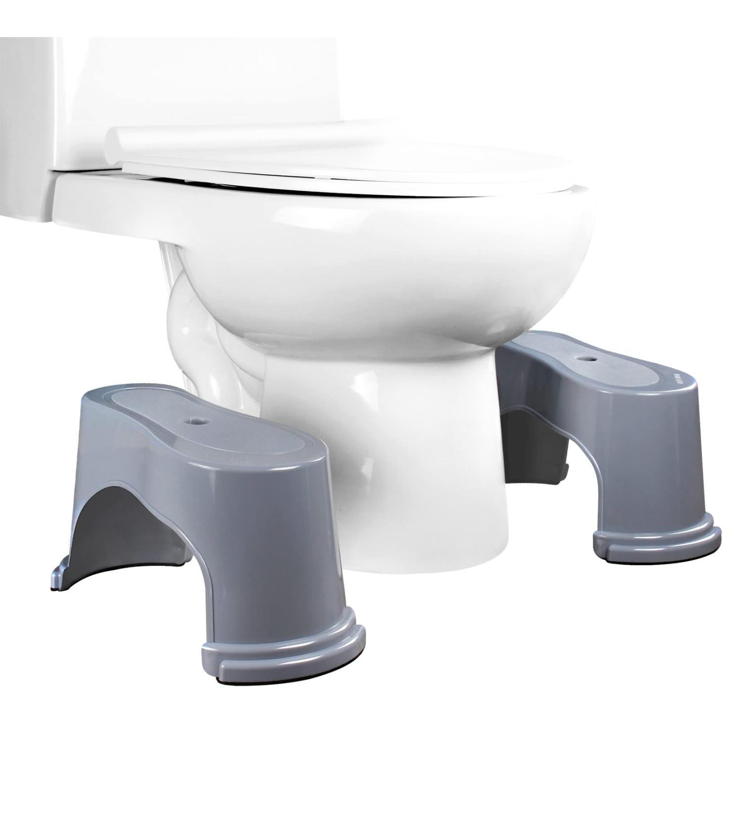 Pair of Heavy Duty Stackable Toilet Potty Stools for Adults - Grey | Flexible Distance Adjustment | Squatting Foot Step Stool - Buy Online on GoSupps.com