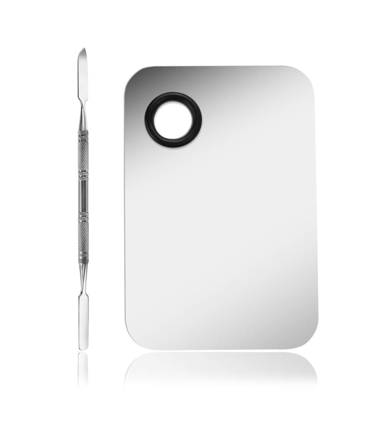 FRCOLOR Stainless Steel Makeup Palette with Spatula Tool - Professional Cosmetic Mixing Palette 6x4 - Buy Online on GoSupps.com