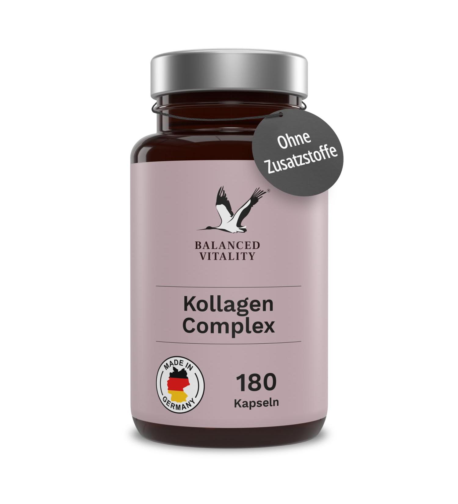 Collagen Complex 180 Capsules - Hyaluronic Acid Pomegranate Extract Magnesium & Vitamin C - Additive-Free - Made in Germany - 3-Month Supply - Balanced Vitality - Buy Online on GoSupps.com