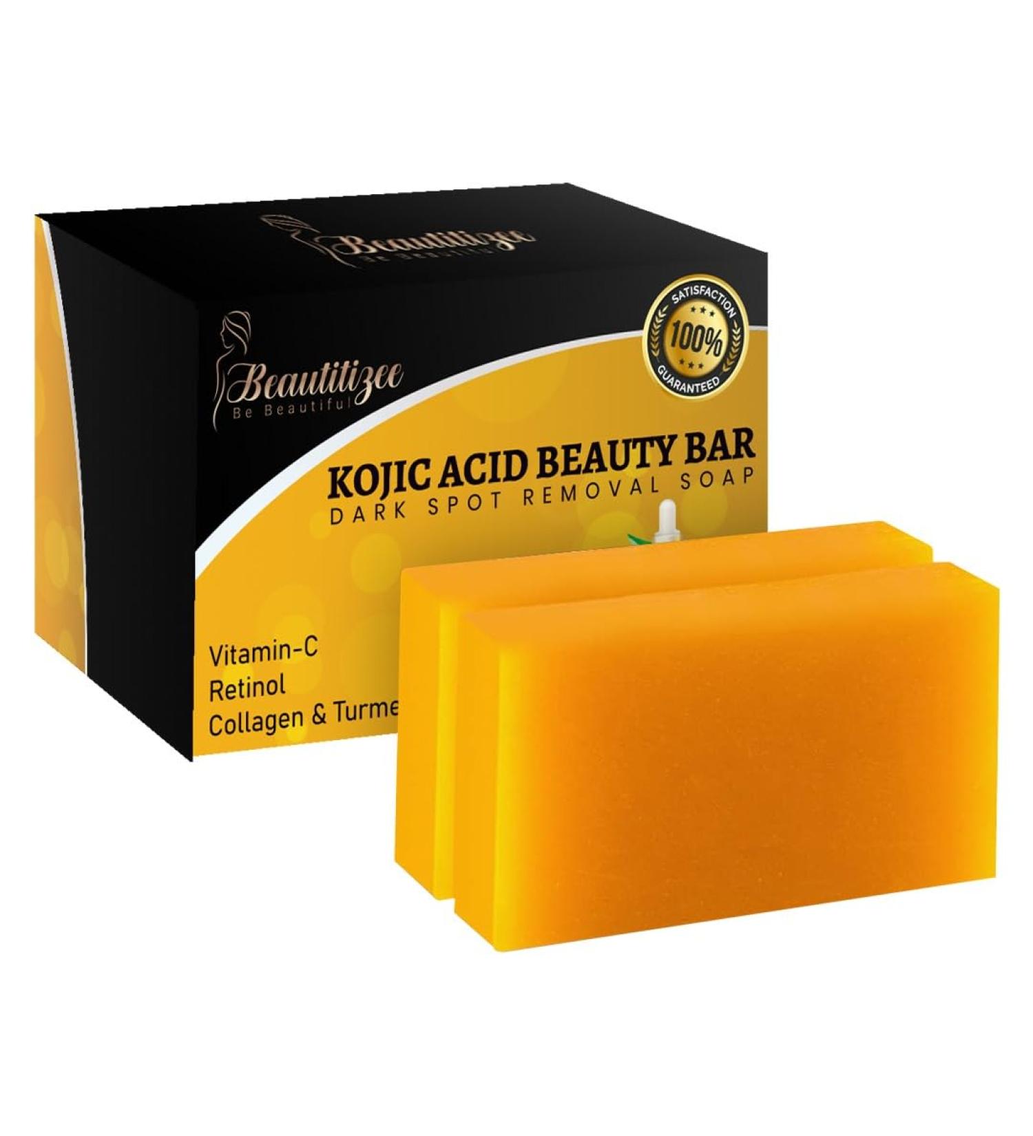 Kojic Acid Bar Soap - Dark Spot Remover | Vegan Natural Turmeric Vitamin C Retinol & Hyaluronic Acid | Body & Face Cleanser (2 Pack) - for Women & Men - Buy Online on GoSupps.com