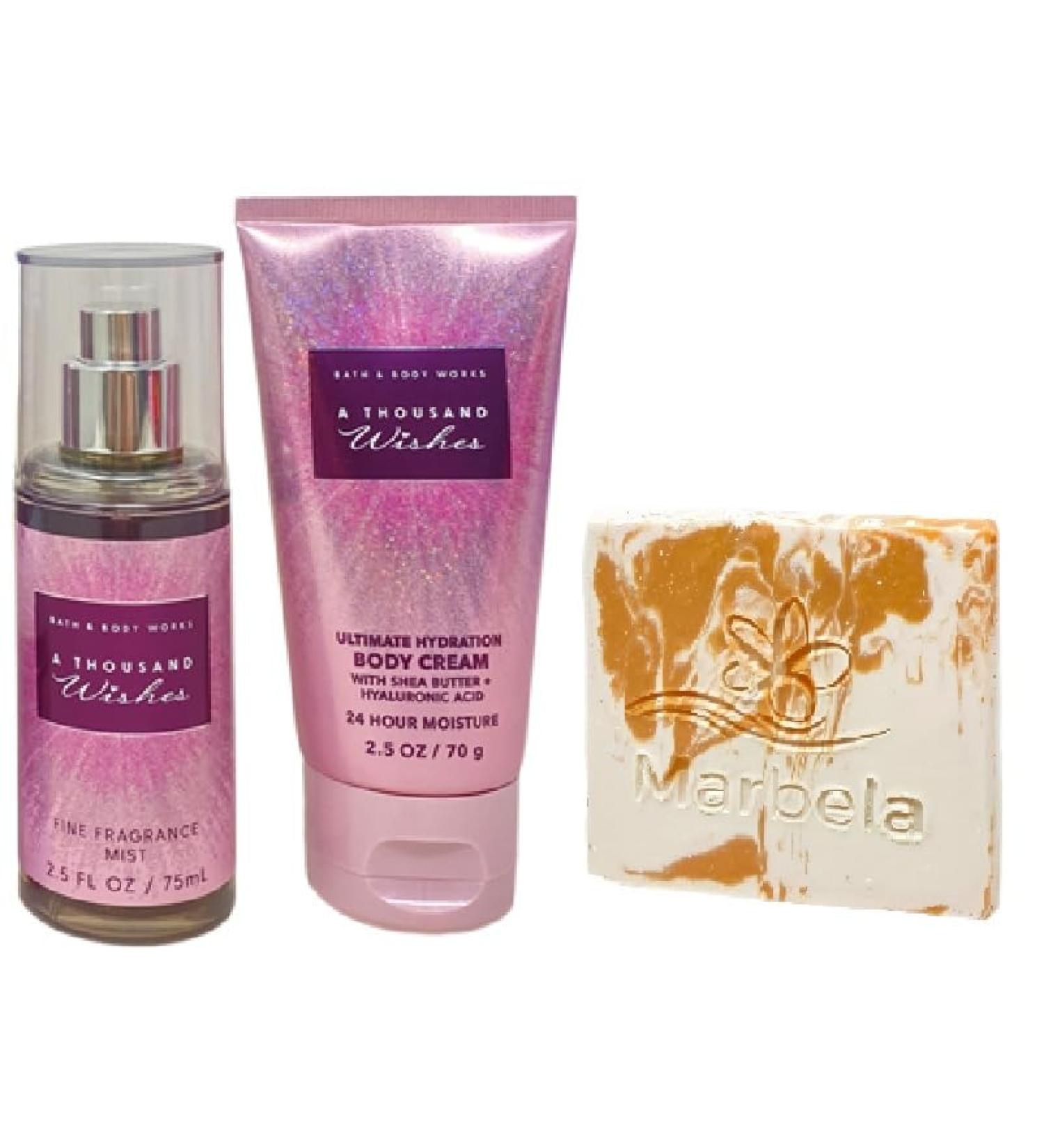Bath & Body Works A Thousand Wishes - Fragrance Mist Ultimate Hydration Body Cream - with a Peach Gardenia Sample Soap - Travel Size - Buy Online on GoSupps.com