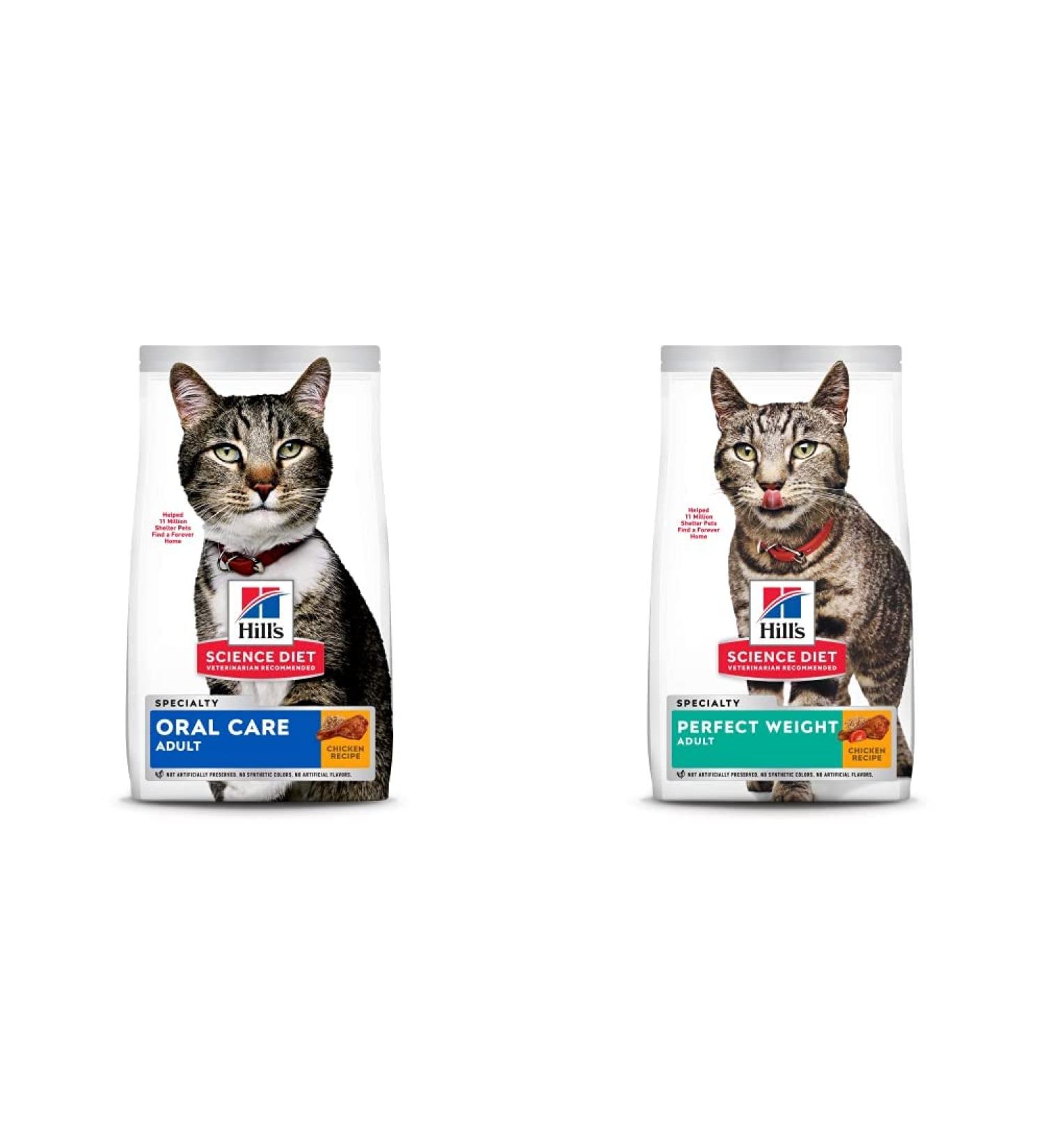 Hill's Science Diet Adult Oral Care Chicken Recipe + Adult Perfect Weight Chicken Recipe Dry Cat Food Bundle