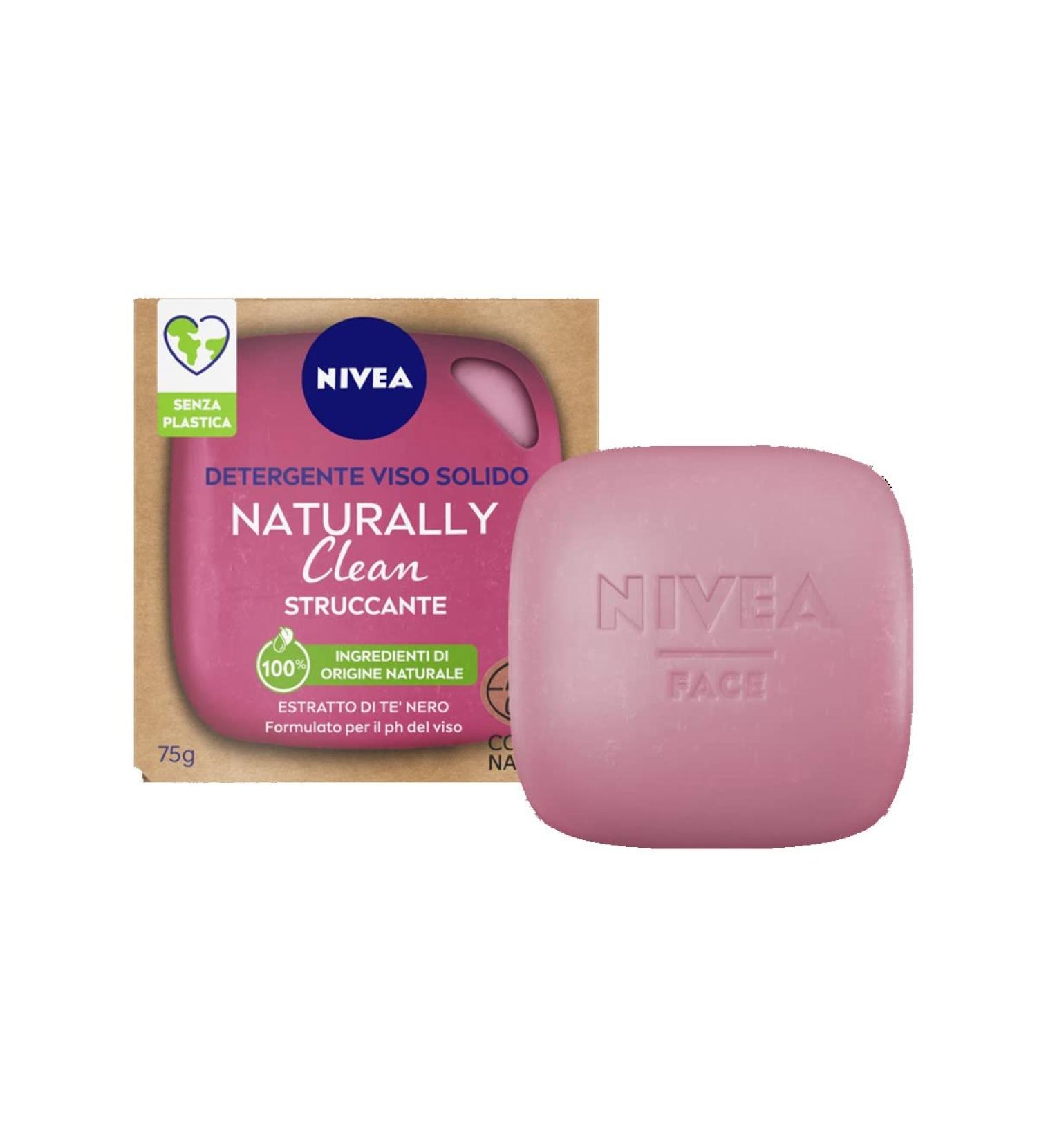 NIVEA NATURALLY CLEAN Facial Makeup Remover 75g 100% Natural Solid Makeup Remover with Black Tea Extract Firm Facial Makeup Remover with Vegan Formula - Buy Online on GoSupps.com