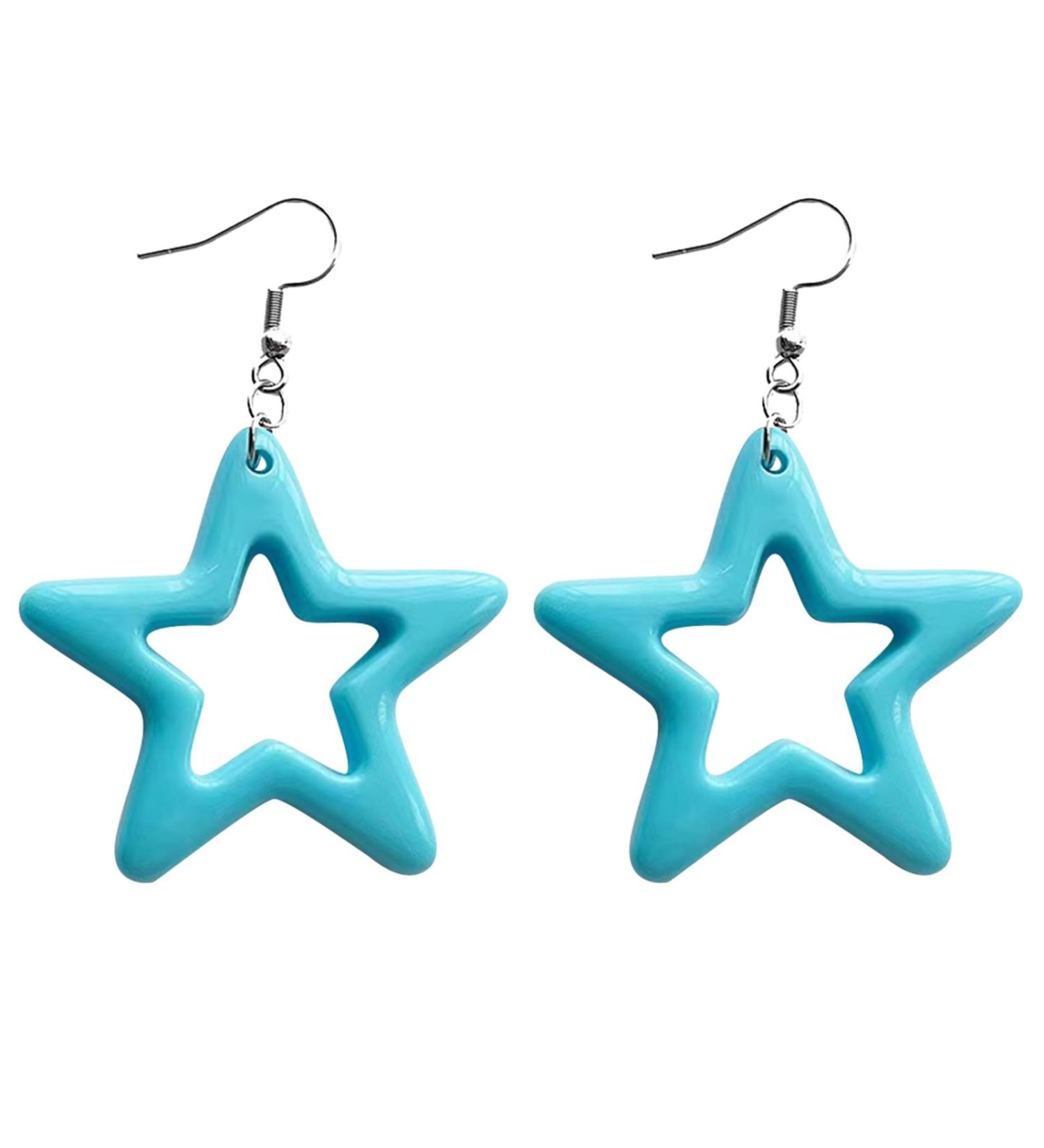Shop Feylie Fashion Earrings - Blue Hollow Star Pendant Dangling Creoles for Women & Girls - Buy Online on GoSupps.com