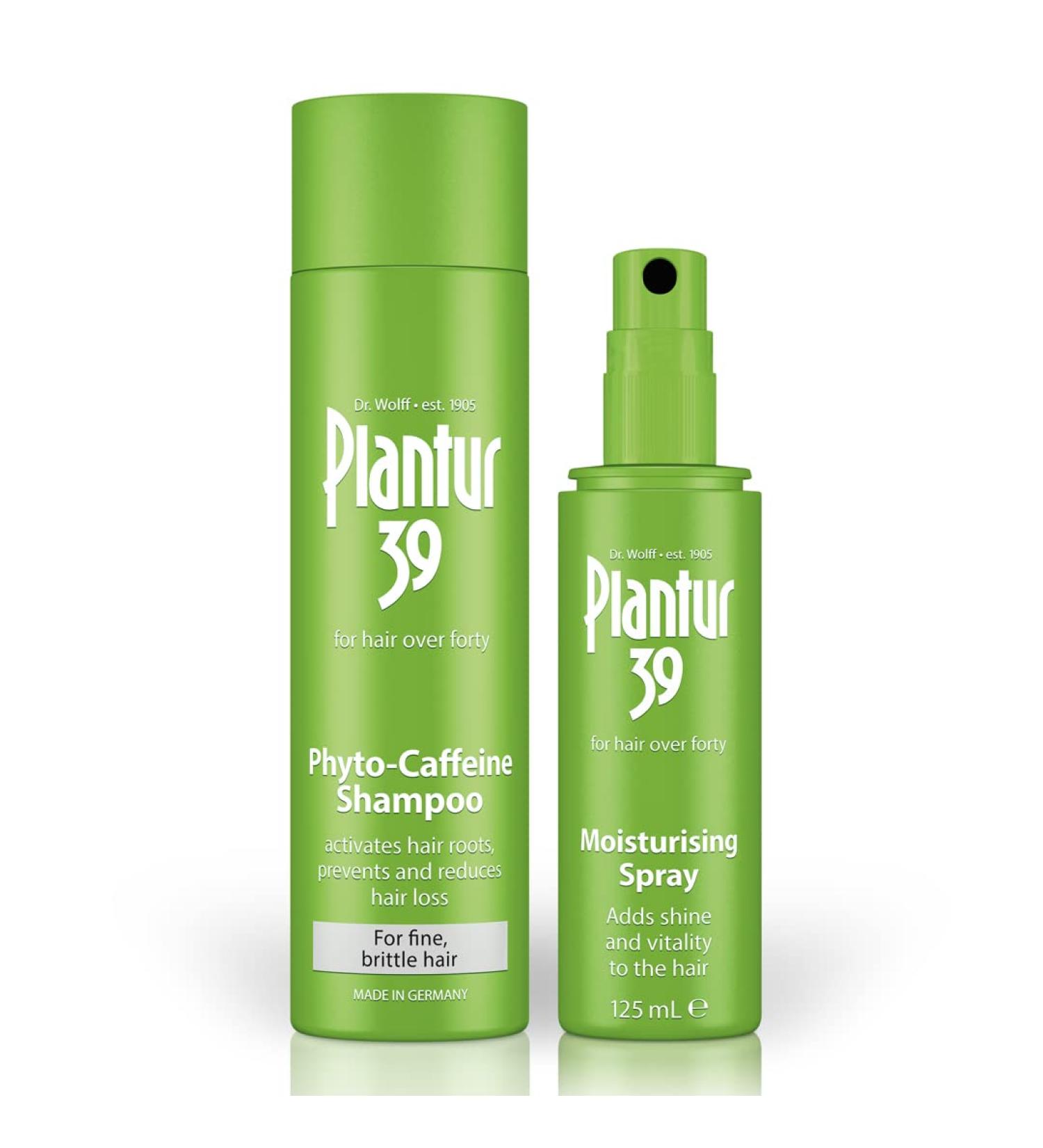 Plantur 39 Caffeine Shampoo & Moisturising Spray - For Fine Brittle Hair - Supports Growth & Adds Shine - 250ml Shampoo + 125ml Spray - Buy Online on GoSupps.com