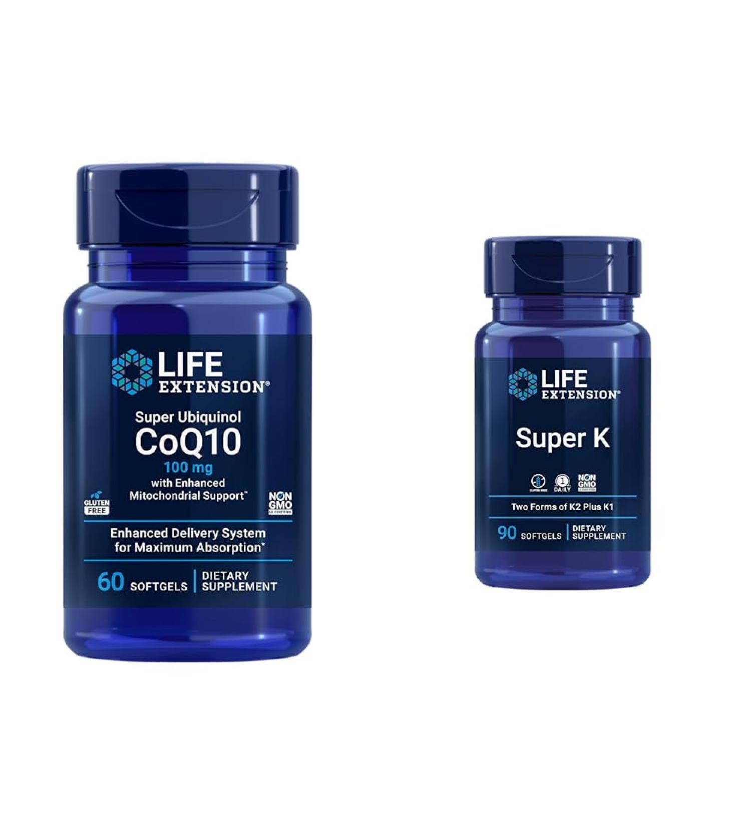 Life Extension Super Ubiquinol CoQ10 with Enhanced Mitochondrial Support & Super K Vitamin K1 Vitamin K2 mk-7 Vitamin K2 mk-4 - Buy Online on GoSupps.com