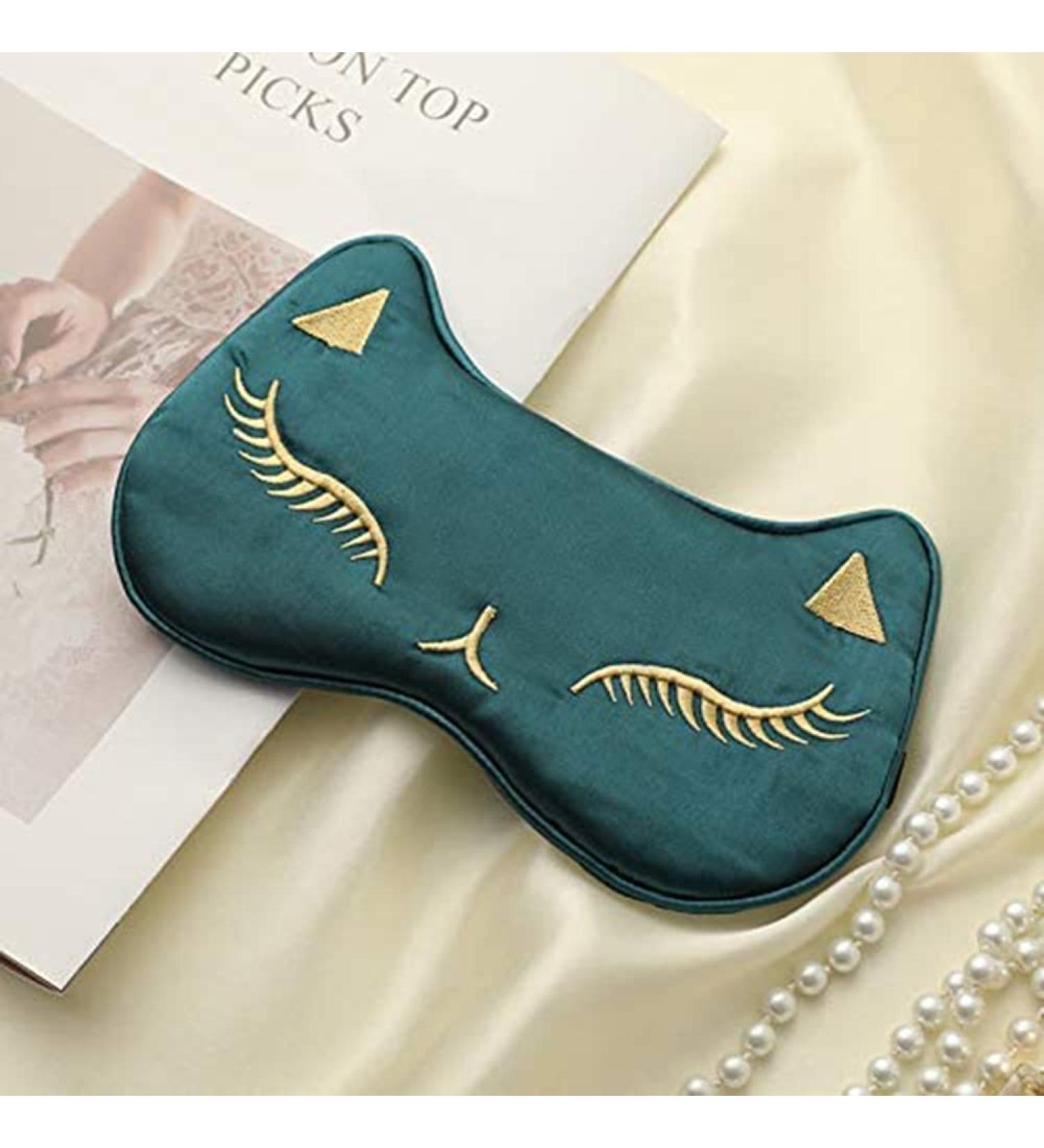 AKOAK Cute Cat Silk Sleeping Eye Mask - Breathable, Comfortable, Light-Proof Sleep Mask for Girls & Women - Adjustable Lacing - Deep Green - Buy Online on GoSupps.com