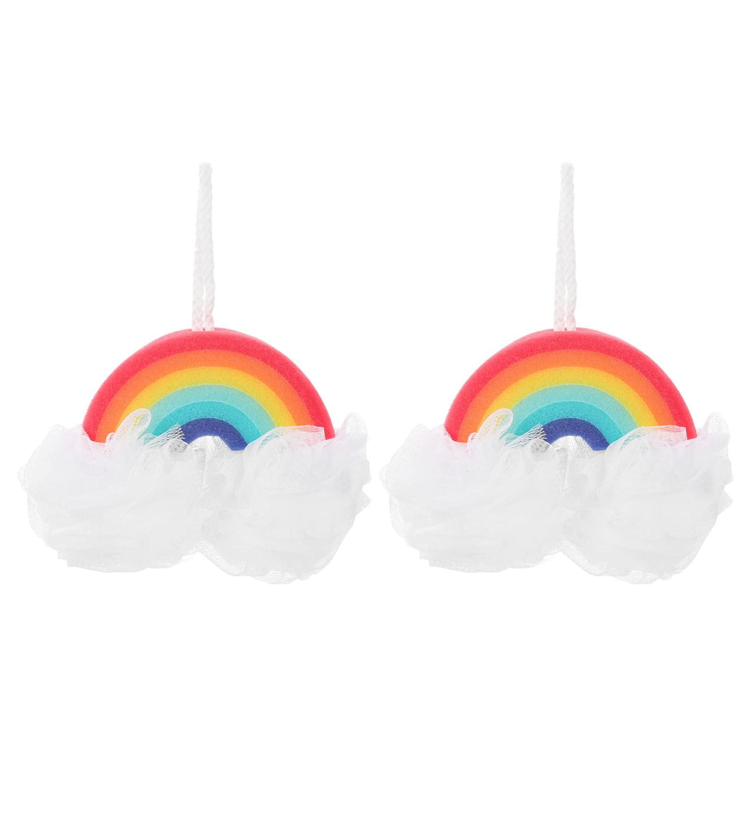 Kisangel Rainbow Bath Ball Scrubber - 2Pcs Cute Kids Sponge for Body Cleaning & Bath Time Fun | Ideal Rainbow Party Supplies - Buy Online on GoSupps.com