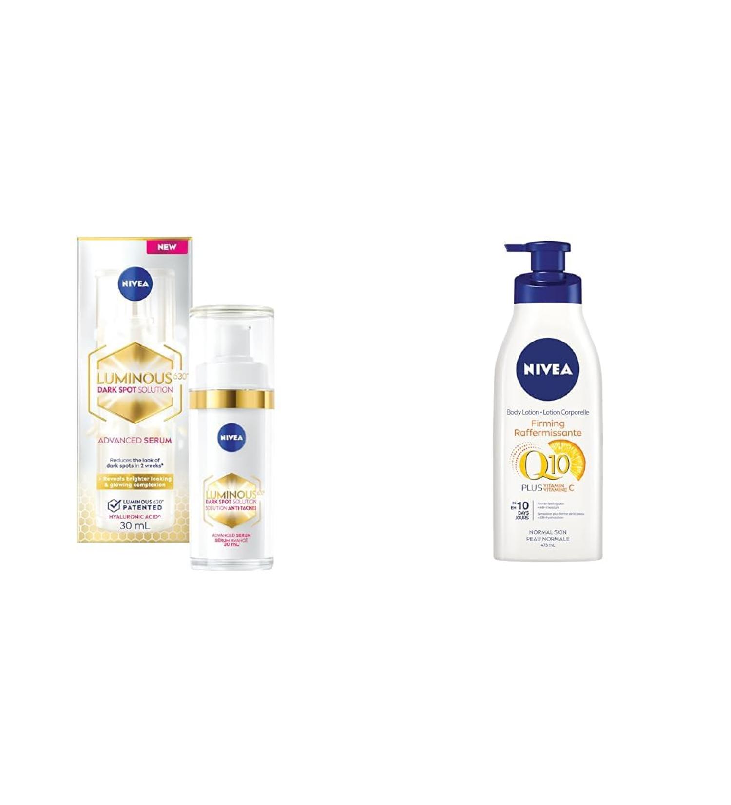 NIVEA LUMINOUS630 Dark Spot Solution Advanced Serum | Visibly reduces dark spots in just 2 weeks & Q10+ Firming Body Lotion | With 2 antioxidants : Q10 coenzyme + Vitamin C - Buy Online on GoSupps.com