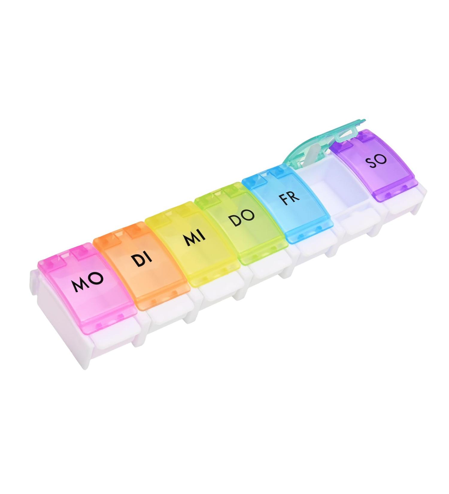 Jsdoin 7-Day Pill Box | Rainbow Pill Organizer with 7 Compartments | Easy to Open Medicine Box - Buy Online on GoSupps.com