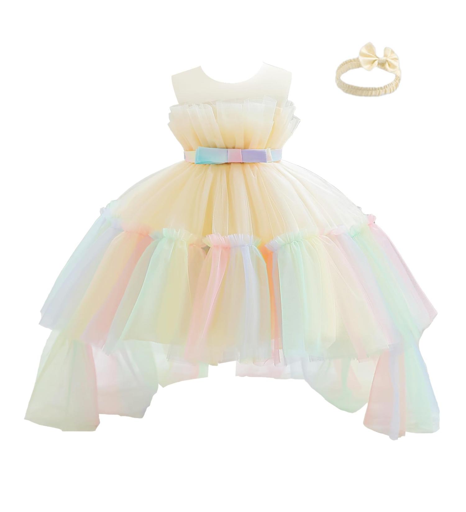 Miipat Baby Girl Tulle Sleeveless Princess Party Dress with Headband - Champagne (12-18 Months) - Buy Online on GoSupps.com