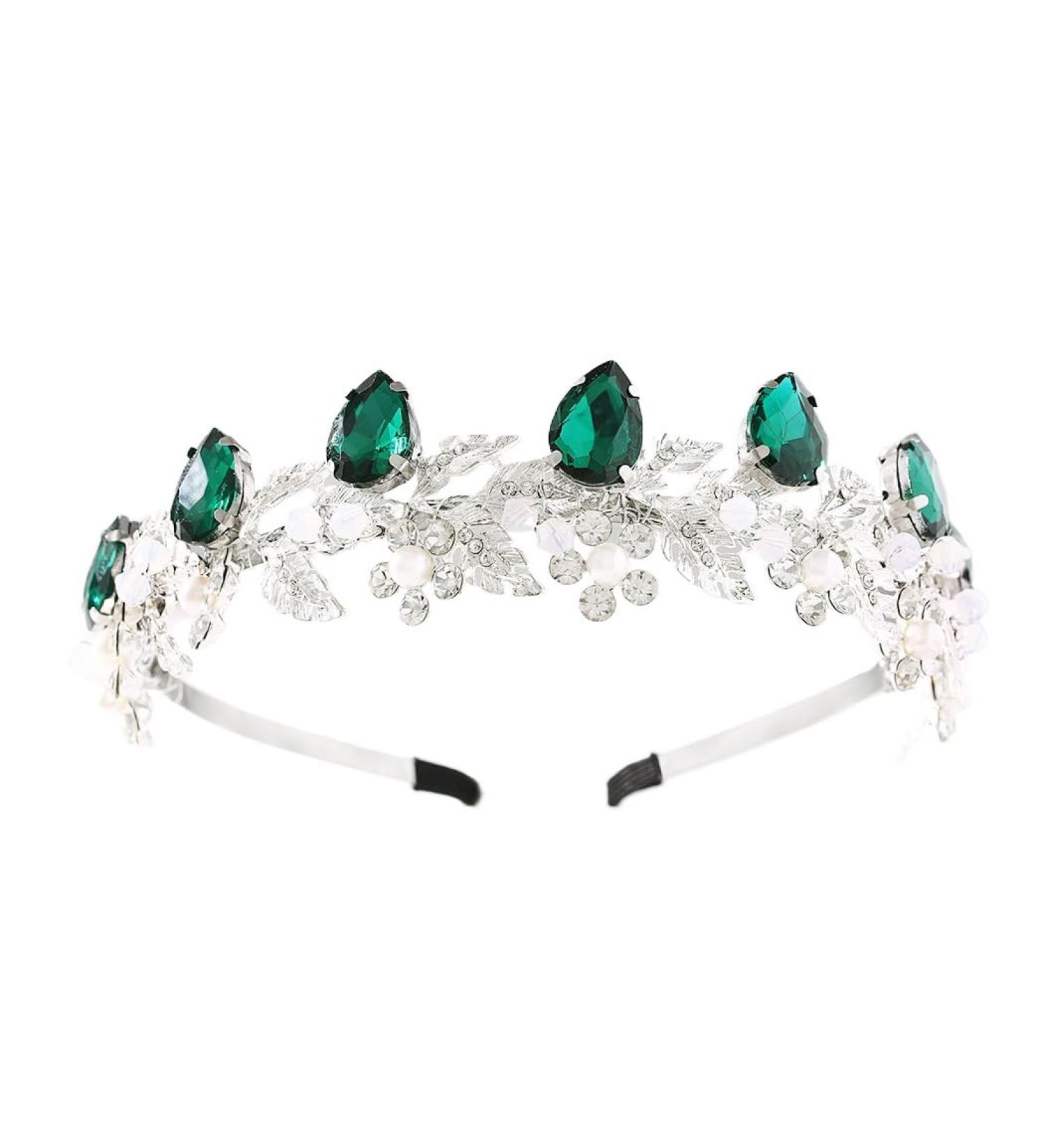 IYOU Crystal Wedding Headband Green Flower Bridal Hair Bands Crown Sparkly Rhinestone Leaf Headpiece Tiara Prom Party Hair Accessories for Brides and Bridesmaid - Buy Online on GoSupps.com