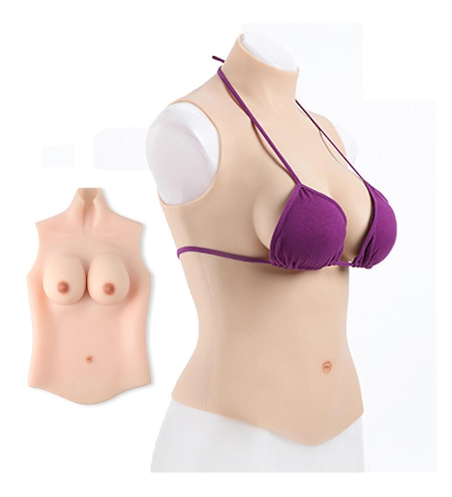 Knobco Half-Length High Collar Realistic Silicone Breast Shapes - Mastectomy Prosthesis for Halloween & Cosplay (D Cup 2000g White Skin) - Buy Online on GoSupps.com