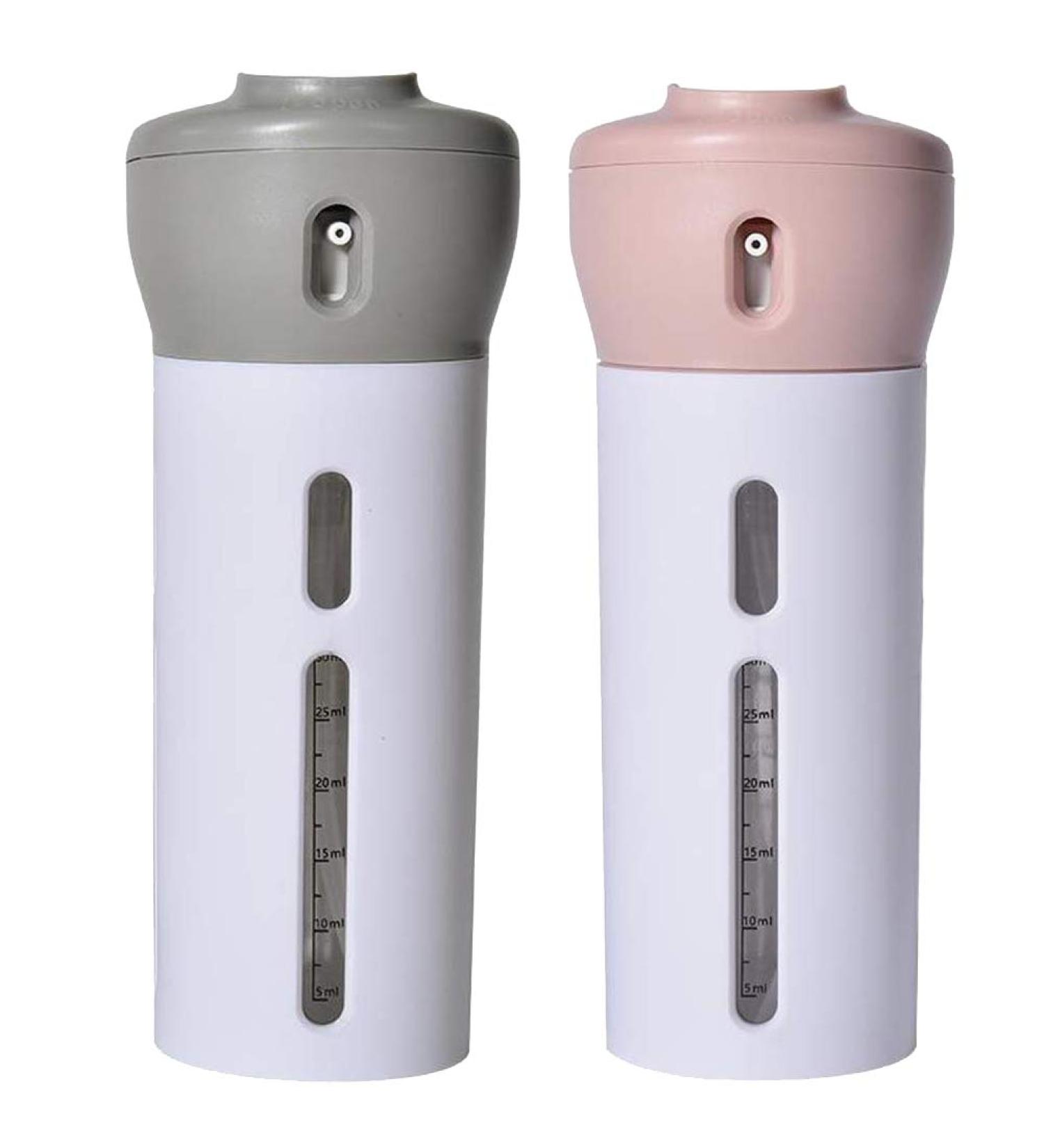 CHIVENIDO 4 in 1 Travel Dispenser Shower Bottles - 2 Pack Refillable Lotion Shampoo Gel Bottles (Pink+Gray) - Buy Online on GoSupps.com
