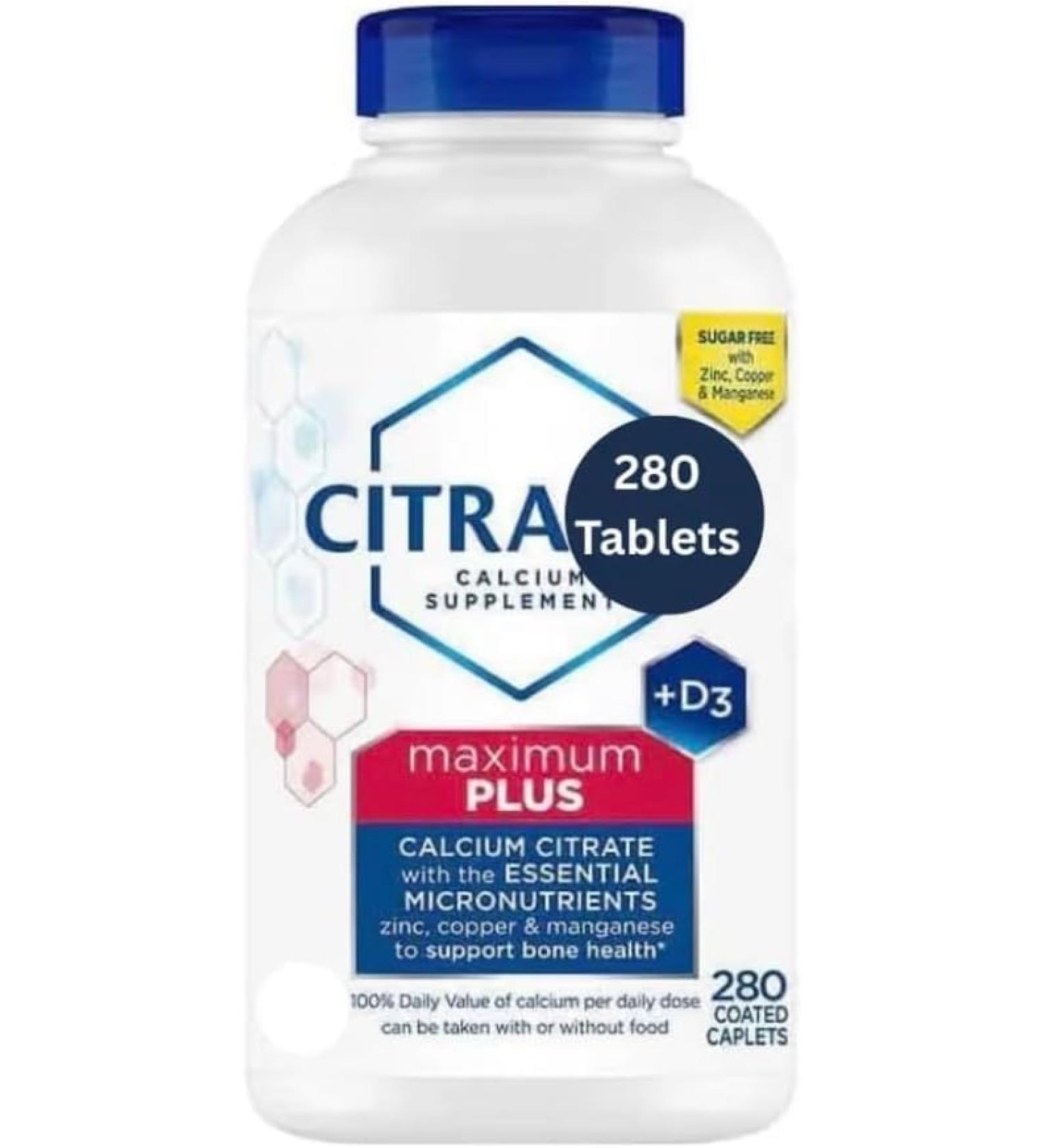 Citra Maximum Plus Calcium Citrate + Vitamin D3 Supplement Tablets 280 ct.