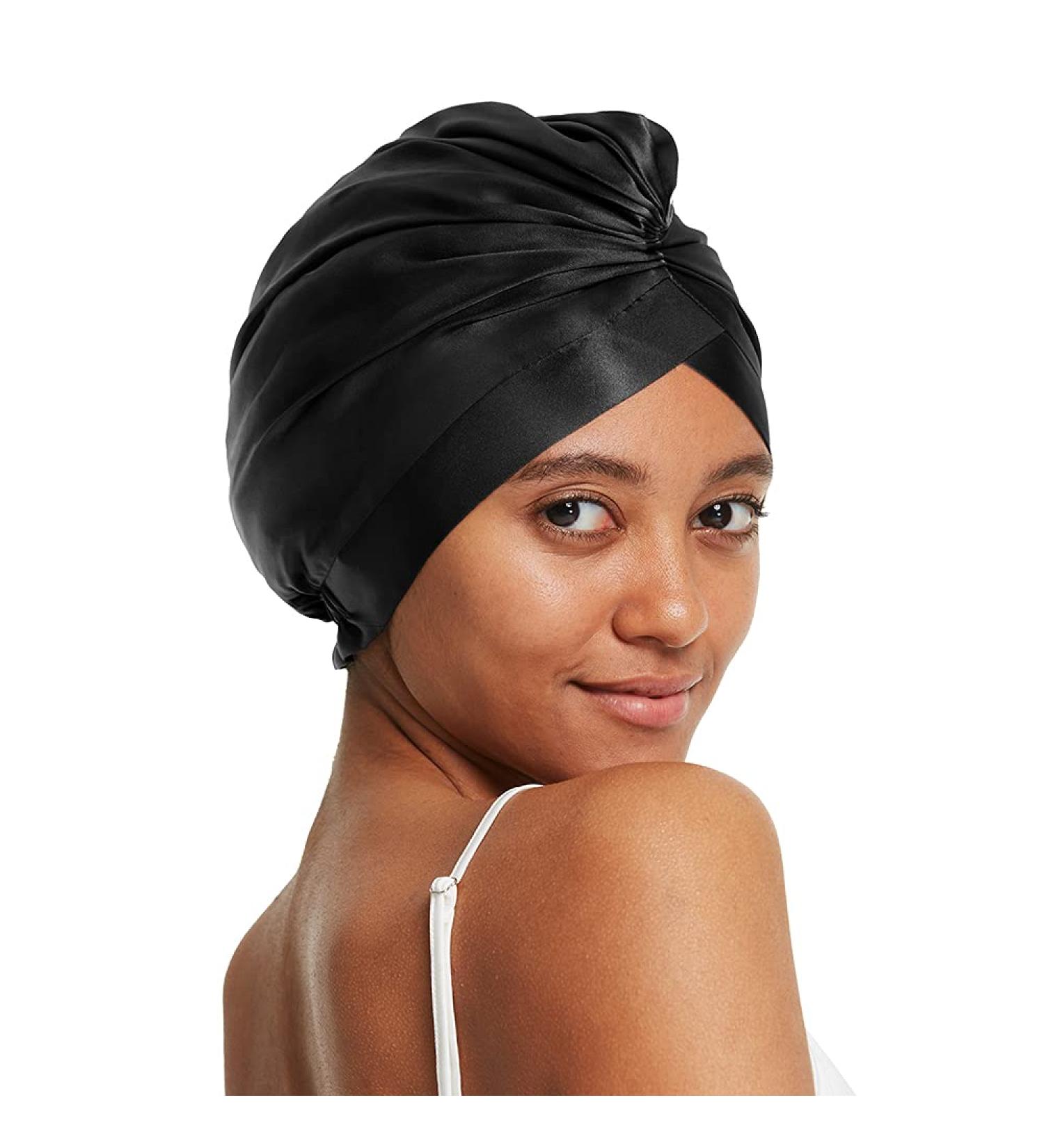 Lilysilk 100% Mulberry Silk Sleeping Cap for Curly Hair - 19 Momme Black Bonnet with Elastic Band | Women's Night Sleep Hat & Hair Wrap - Buy Online on GoSupps.com