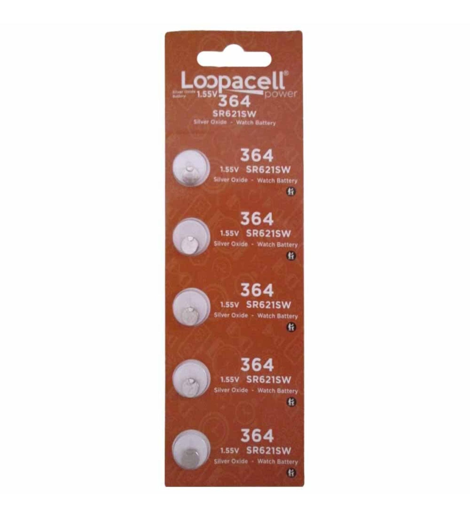 364 (SR621SW) 1.55V Silver Oxide Watch Battery (5 Batteries)
