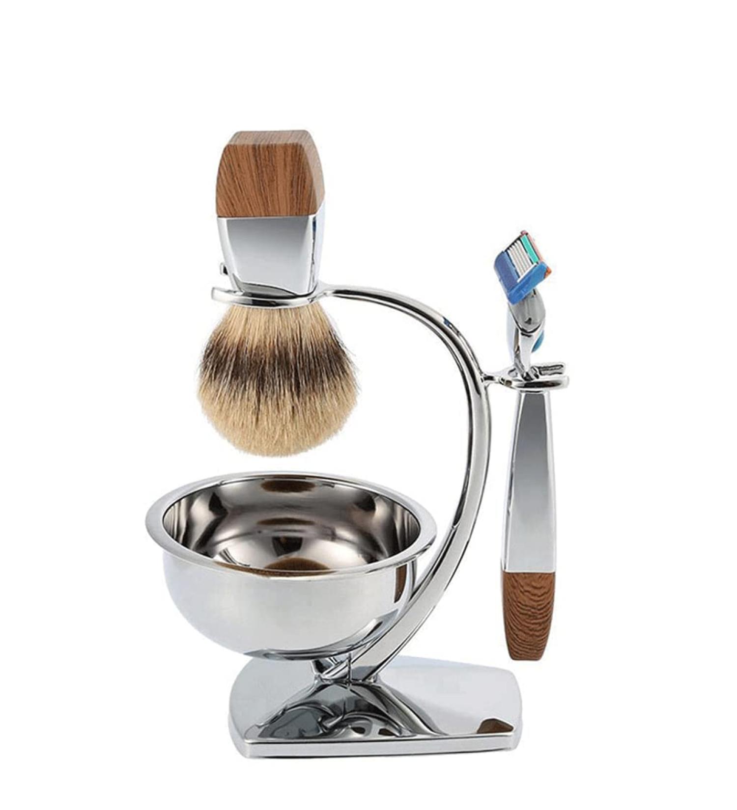 Buy HRTC Men's High-Quality Silberspitz Dachshaar Shaving Brush Set - Stylish Silver Razor Holder Bowl (13.5x15cm) for International Shipping - Buy Online on GoSupps.com