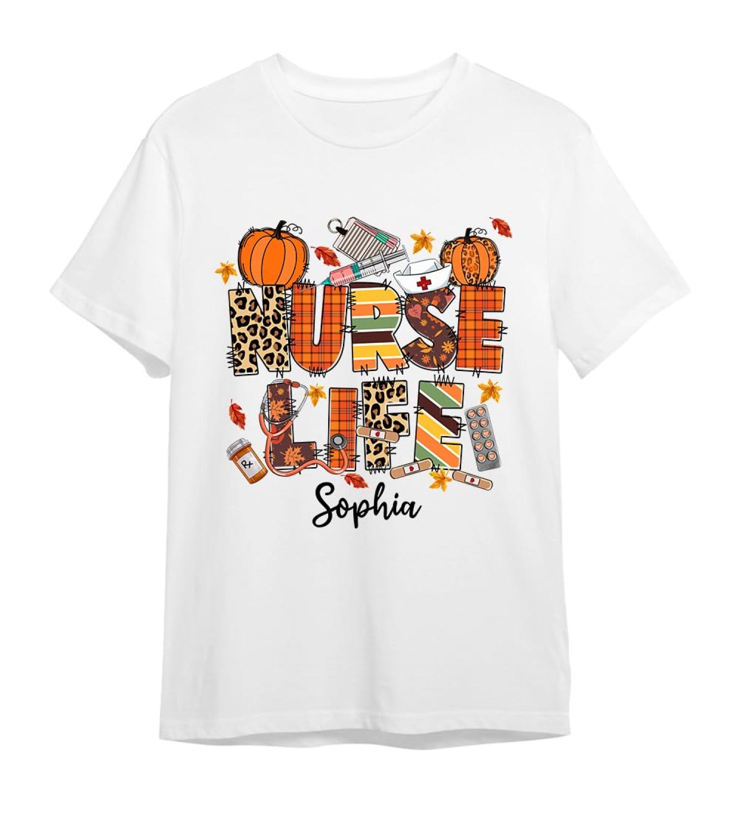 Personalized Nurse Shirt - Custom Fall Pumpkins Tee for Nurses | Perfect Gift from Patients & Coworkers on Nurse's Day - Buy Online on GoSupps.com