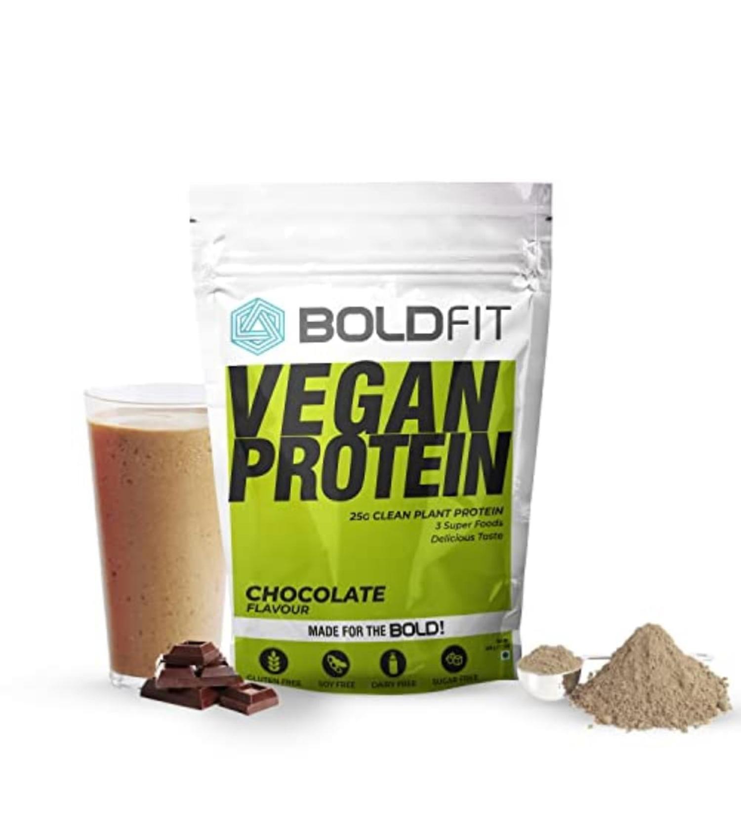 Bo-ldfit Vegan Plant Protein Powder for Men & Women - Supports Metabolism Immunity & Antioxidants - Chocolate Flavor 500g - Buy Online on GoSupps.com