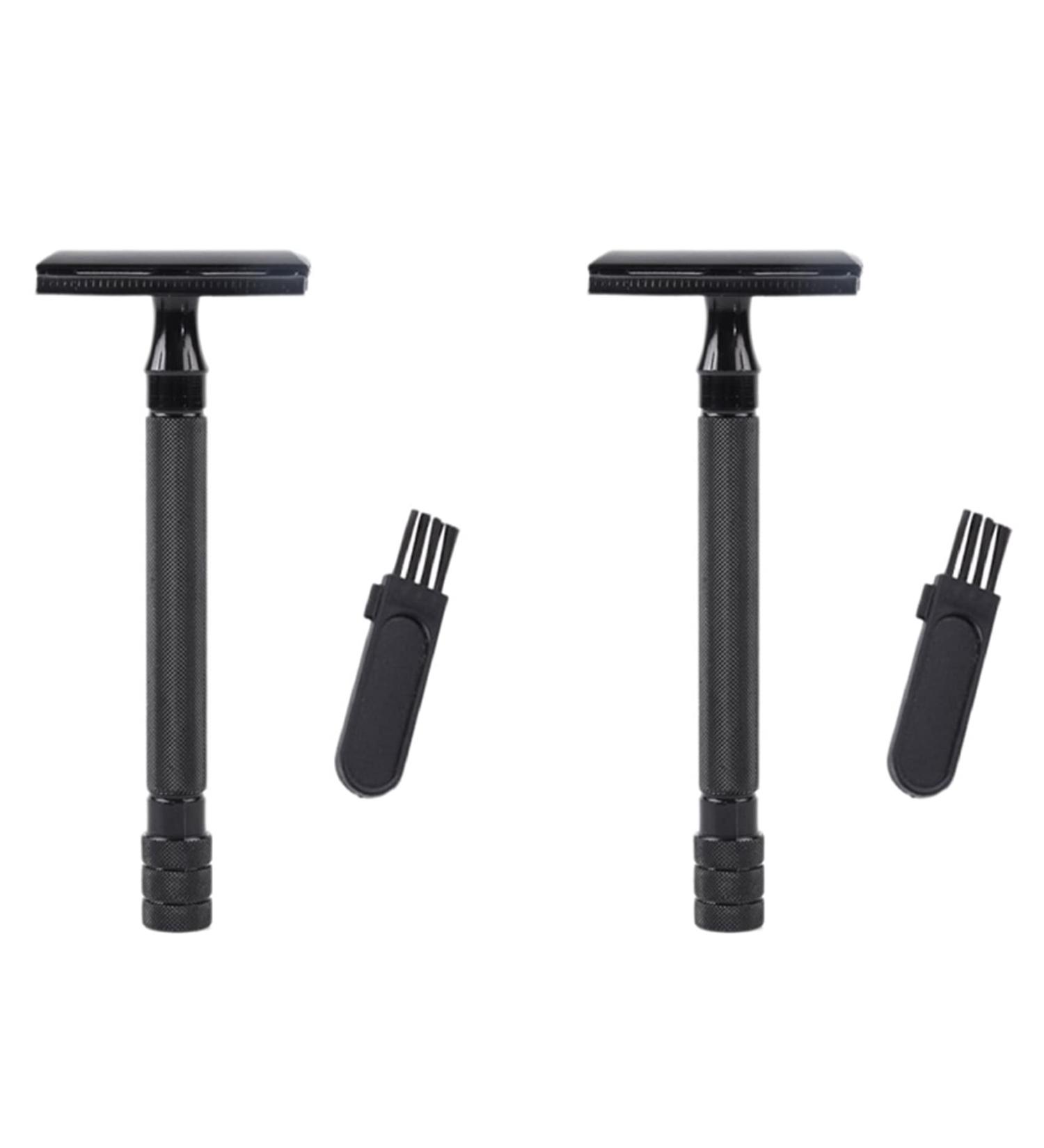 Ficher 2X Double Edge Safety Razor Long Handle Classic Shaver Manual Razor Holder Black