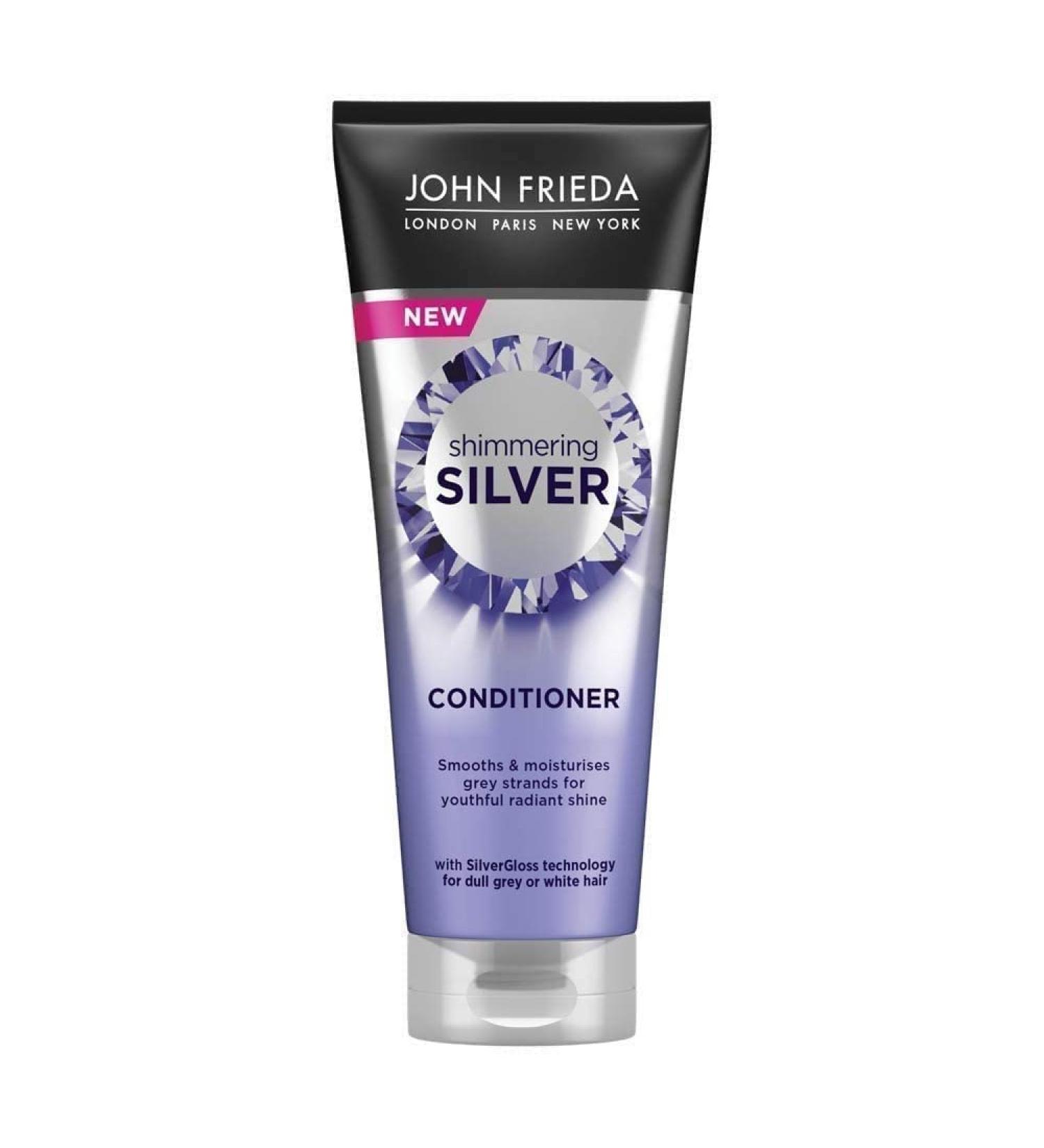John Frieda Shimmering Silver Conditioner 250 ml Toning Conditioner for Dull Grey or White Hair Conditioner for Silver Hair with SilverGloss Technology