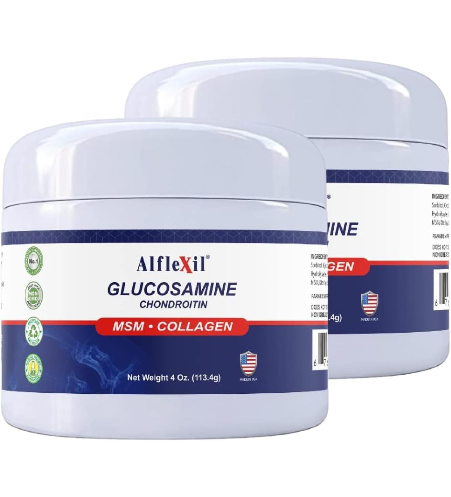 ALFLEXIL Glucosamine Plus Chondroitin Cream with MSM & Collagen Supports Healthy Joints Joint & Muscle Pain Relief Improves Mobility Fast Absorption and Moisturizes Skin 4 Oz. - 2 pack