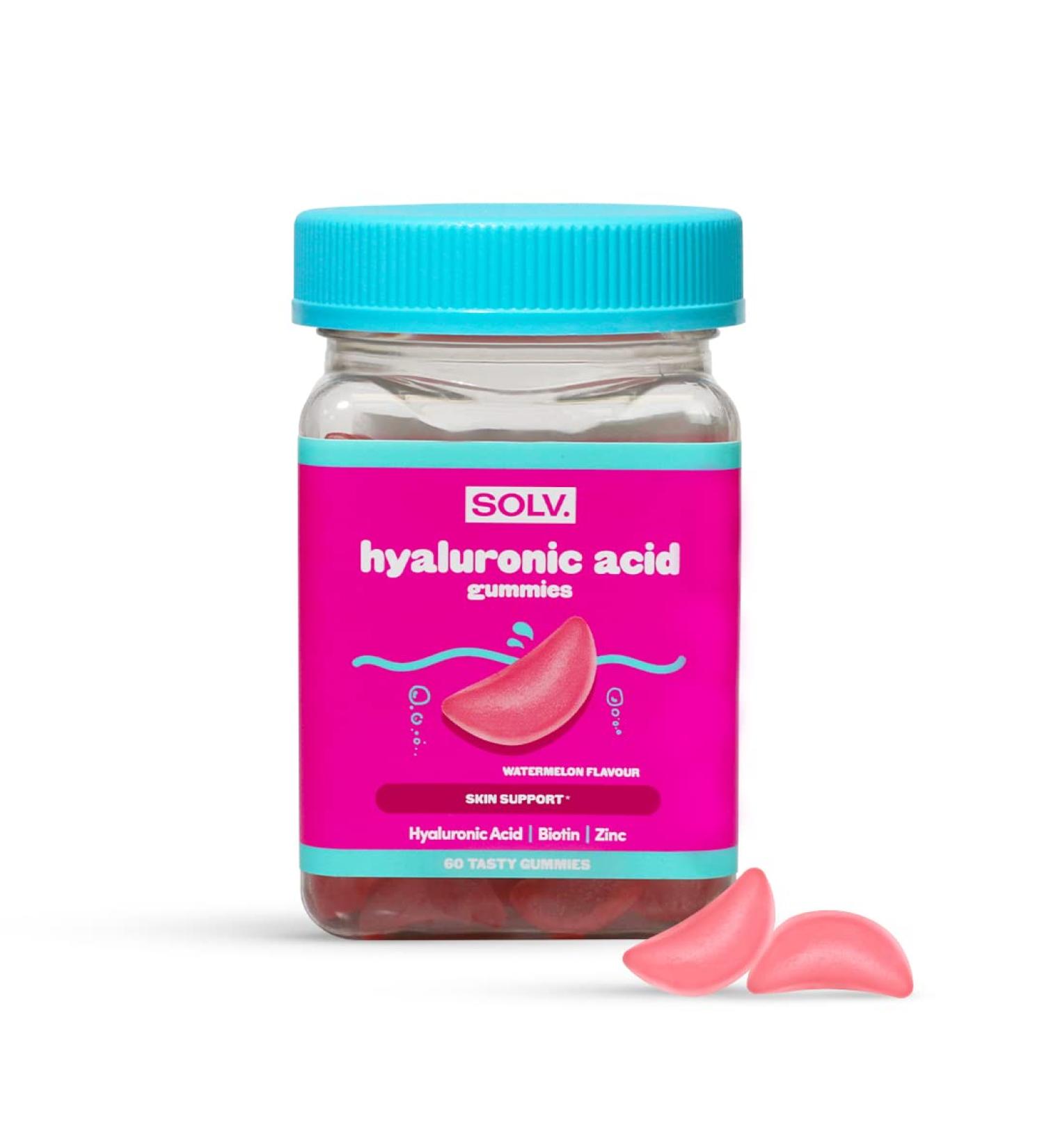 Hyaluronic Acid Vegan Gummies with Biotin, Zinc for Skin, Hair, Nails Support - Menopause Health - 60 Watermelon Flavour Chewable Gummies - Buy Online on GoSupps.com
