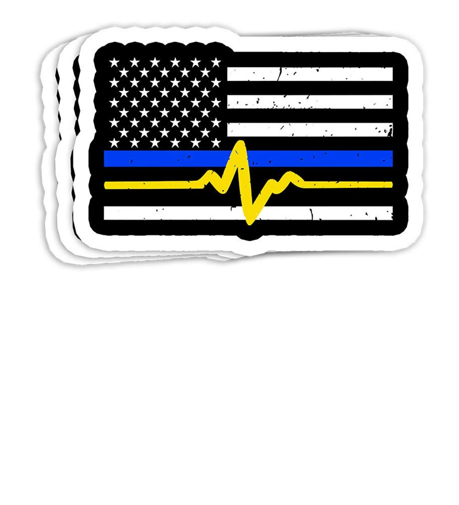 Police Dispatcher - Thin Gold Line Flag Gift Decorations - 4x3 Vinyl Stickers, Laptop Decal, Water Bottle Sticker (Set of 3)