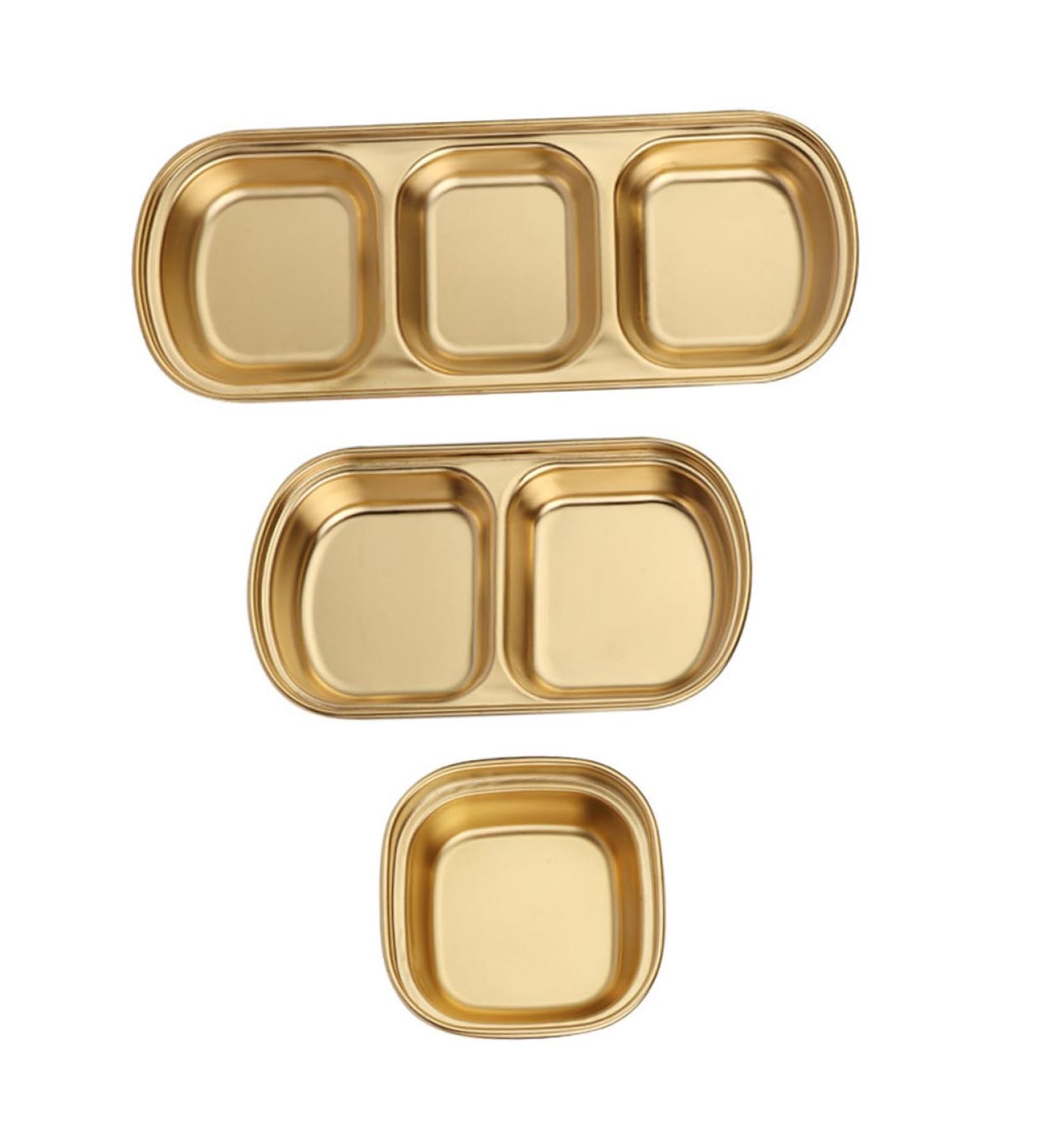 Milisten 3pcs Seasoning Dish Korean Seasoning Plate 304 Stainless Steel 20x8cm Gold - Buy Online on GoSupps.com