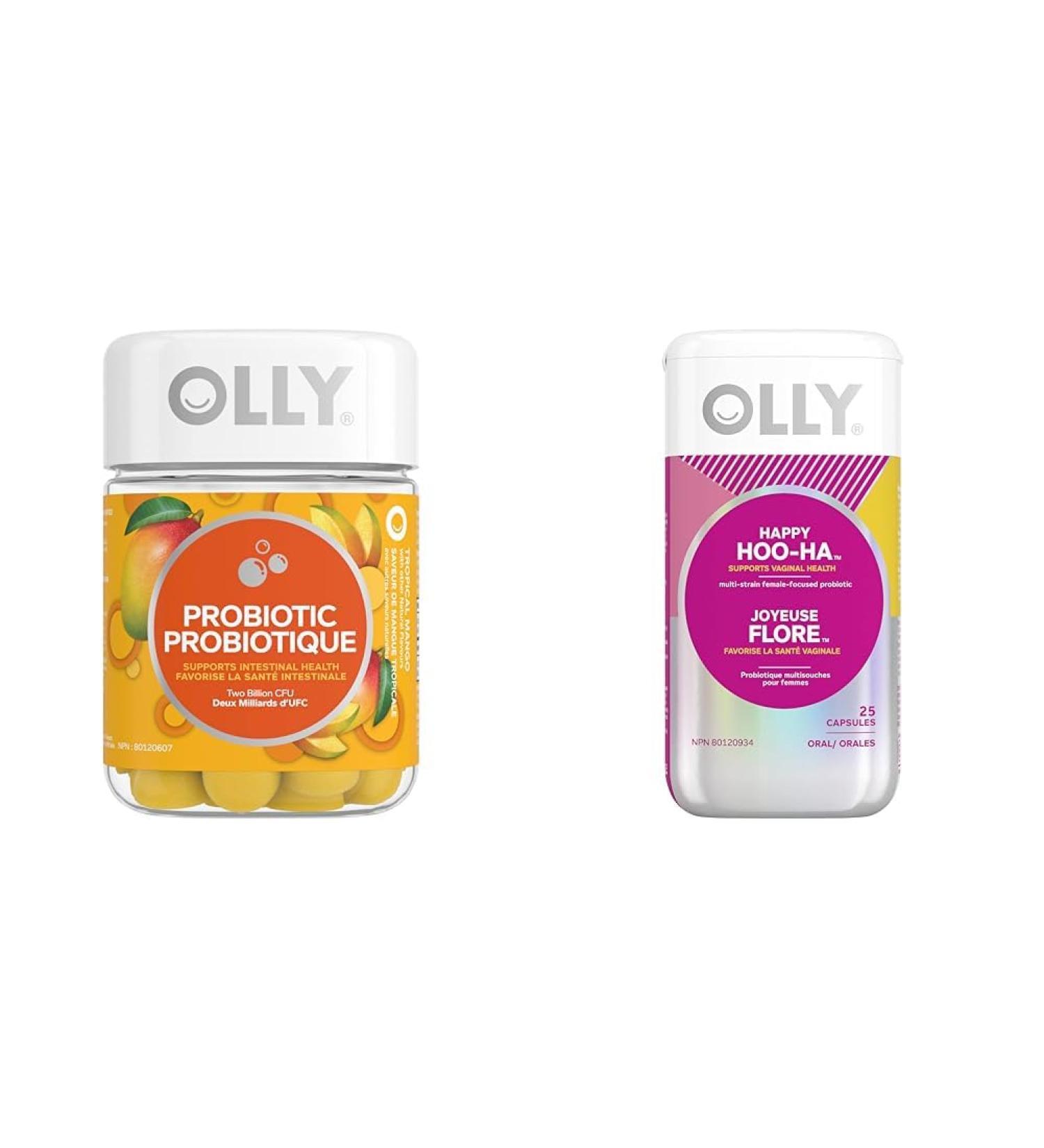 OLLY Probiotic Supplement Mango Chewable Gummy & Supplement Capsules gluten free multi-strain female-focused probiotic supplement Happy HOO-HA supports vaginal health 25 capsules Probiotic Supplement + Capsules - Buy Online on GoSupps.com