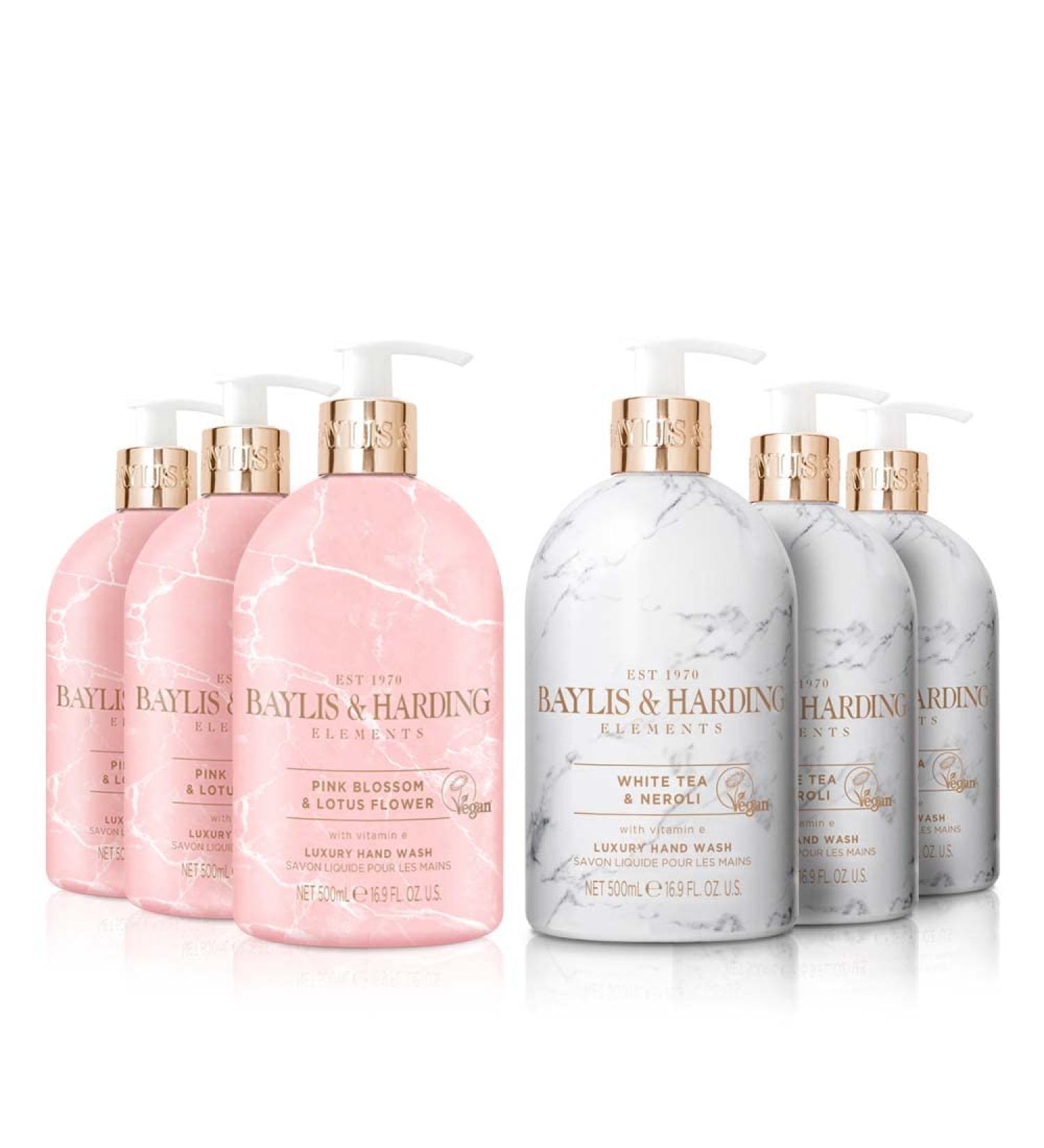 Baylis & Harding Elements Hand Wash Bundle - Pink Blossom, Lotus Flower, White Tea, Neroli - 6 x 500ml Bottles, Vegan Friendly - Buy Online on GoSupps.com