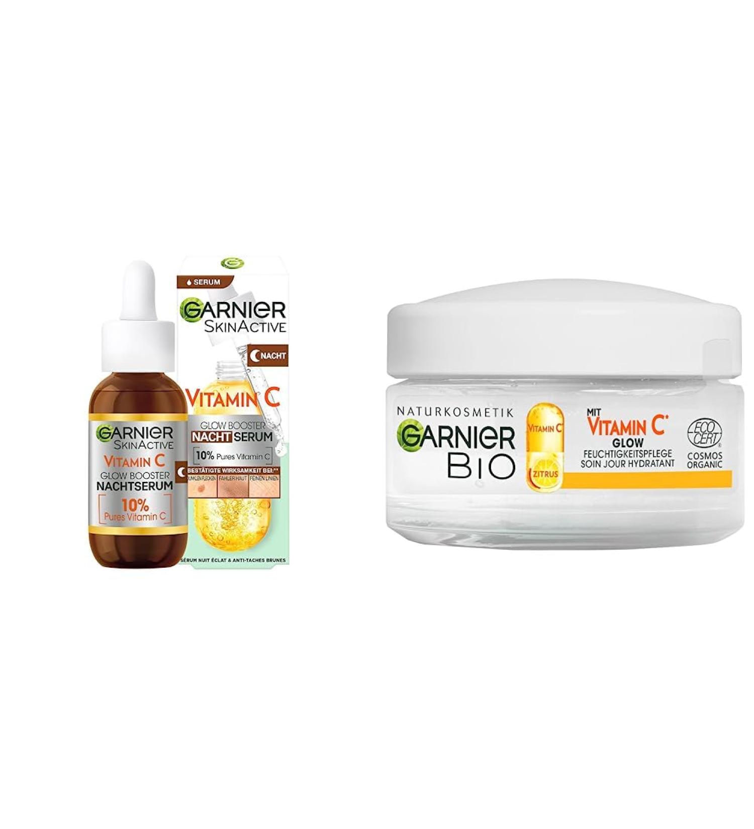Garnier Night Serum & Day Care with Vitamin C - Fight Dark Spots & Revitalize Tired Skin | 50ml - Buy Online on GoSupps.com