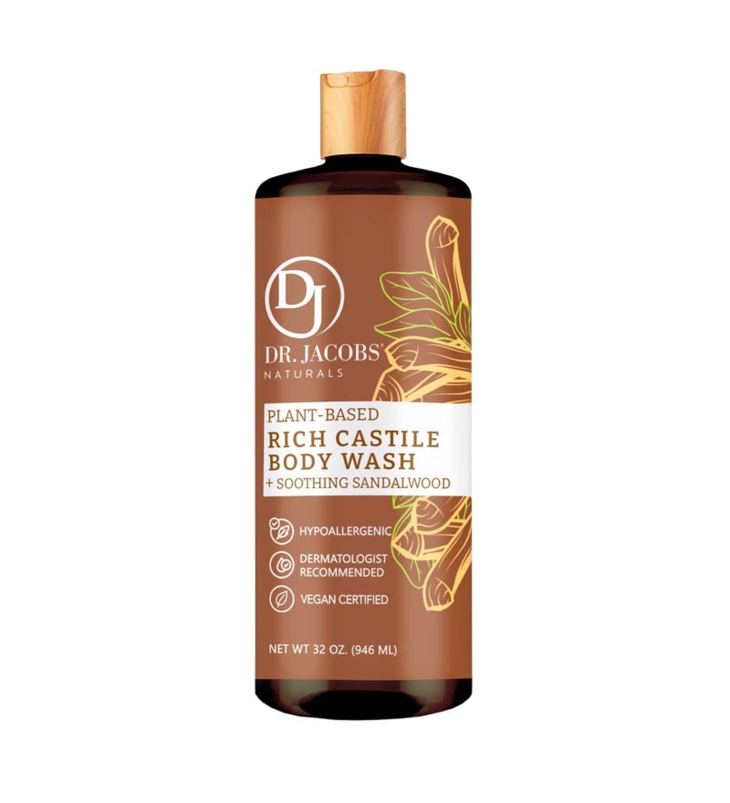 Dr Jacobs Naturals Sandalwood Castile Body Wash - 32 oz Gentle & Effective Formula | Sulfate-Free, Paraben-Free, Cruelty-Free | Plant-Based Ingredients for Nourished Skin - Buy Online on GoSupps.com