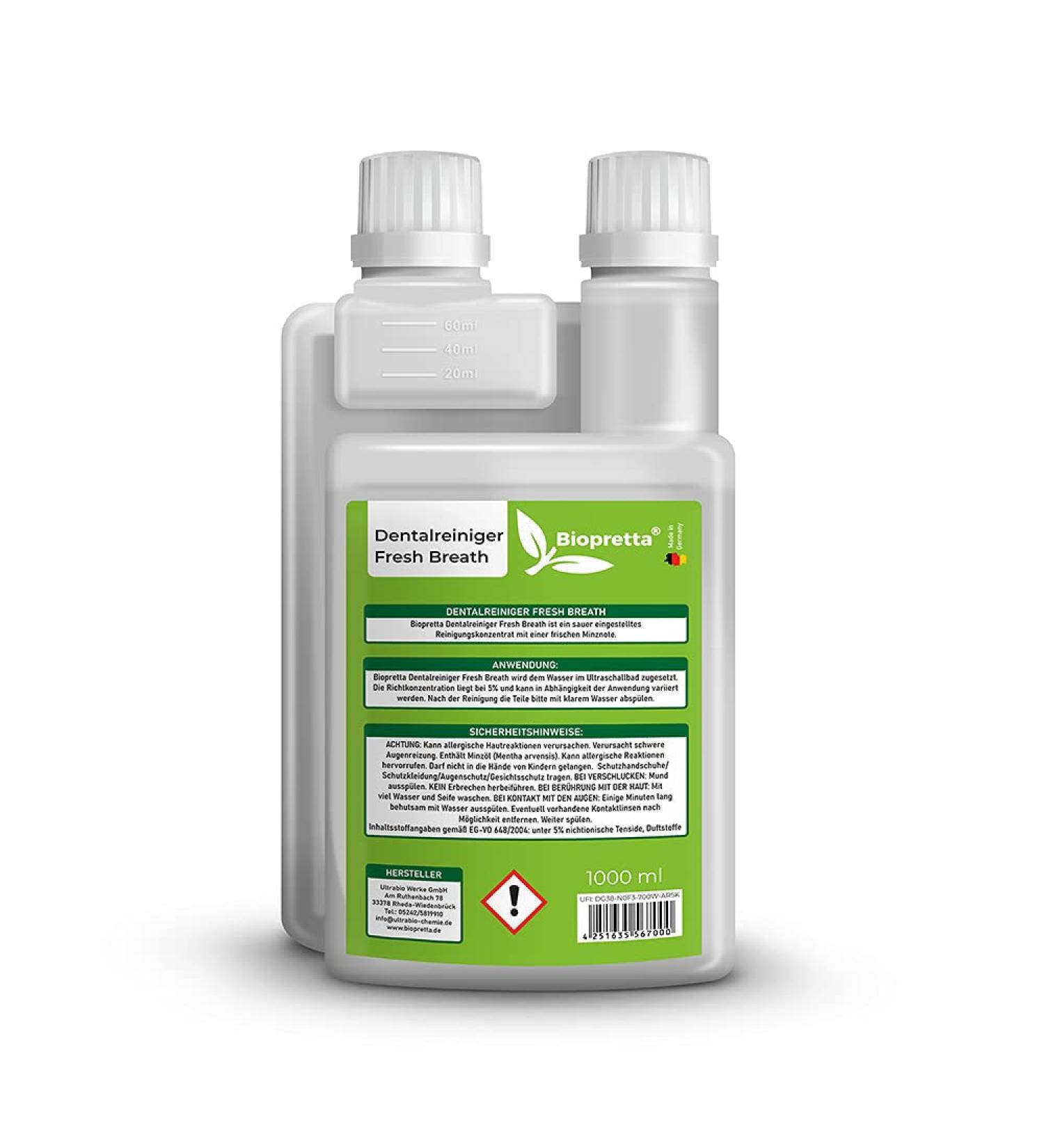 Biopretta Dental Cleaner 1000ml | Dosing Aid for Bits Prostheses Dentures & Braces - Effective Stain Removal - Buy Online on GoSupps.com