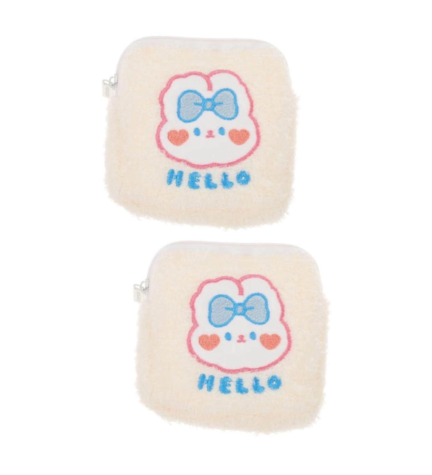 Healeved 2-Pack Women's Bandage Storage Bag - Stylish Organizer for Tampons & Outdoor Pads - White Plush Zipper Pouch (13x13cm) - Buy Online on GoSupps.com