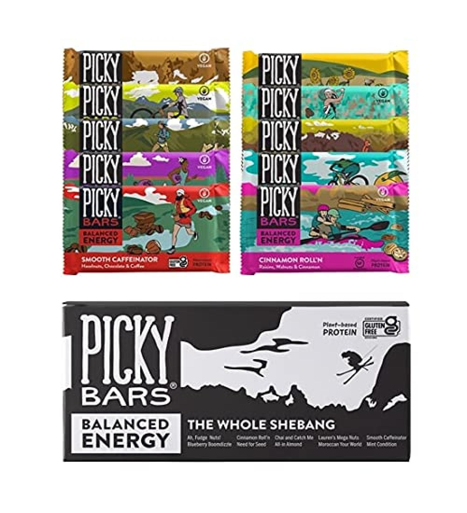 Picky Bars Real Food Energy Bars - Plant Based Protein Variety Pack - Gluten Free & Non-GMO - 10 Flavor Whole Shebang Multi-Pack - Buy Online on GoSupps.com