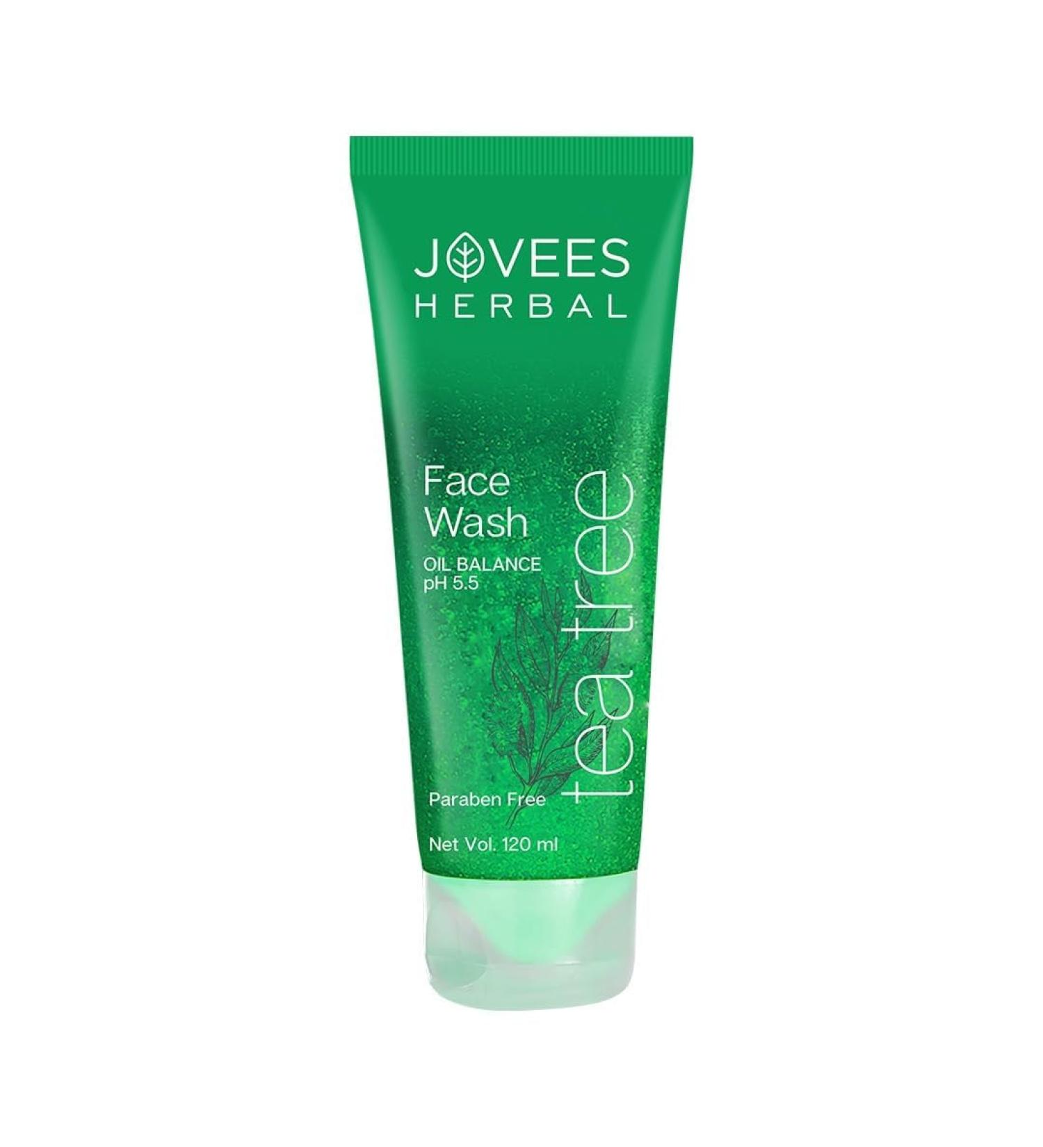 Jovees Herbal Tea Tree Oil Control Face Wash for Oily & Sensitive Skin | Paraben & Alcohol-Free Controls Oil Prevents Breakouts Remove Dead | Gentle Cleanser For All Skin Types - 120ml - Buy Online on GoSupps.com