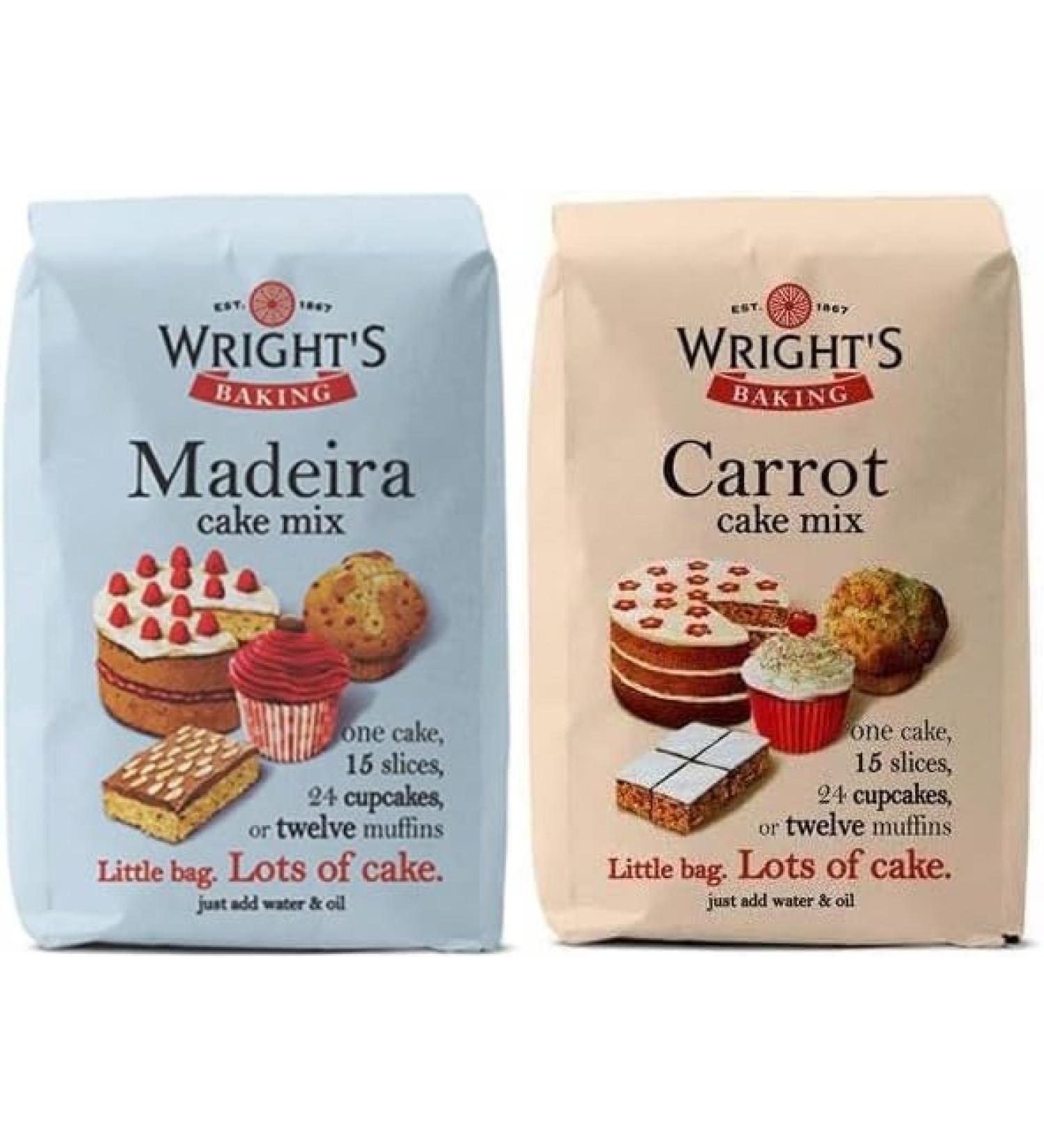 Wright's Baking Cake Mix Selection Pack Carrot & Madeira (One of Each 500g Pack) | can be used to bake light & moist cakes slices muffins or cupcakes - Buy Online on GoSupps.com