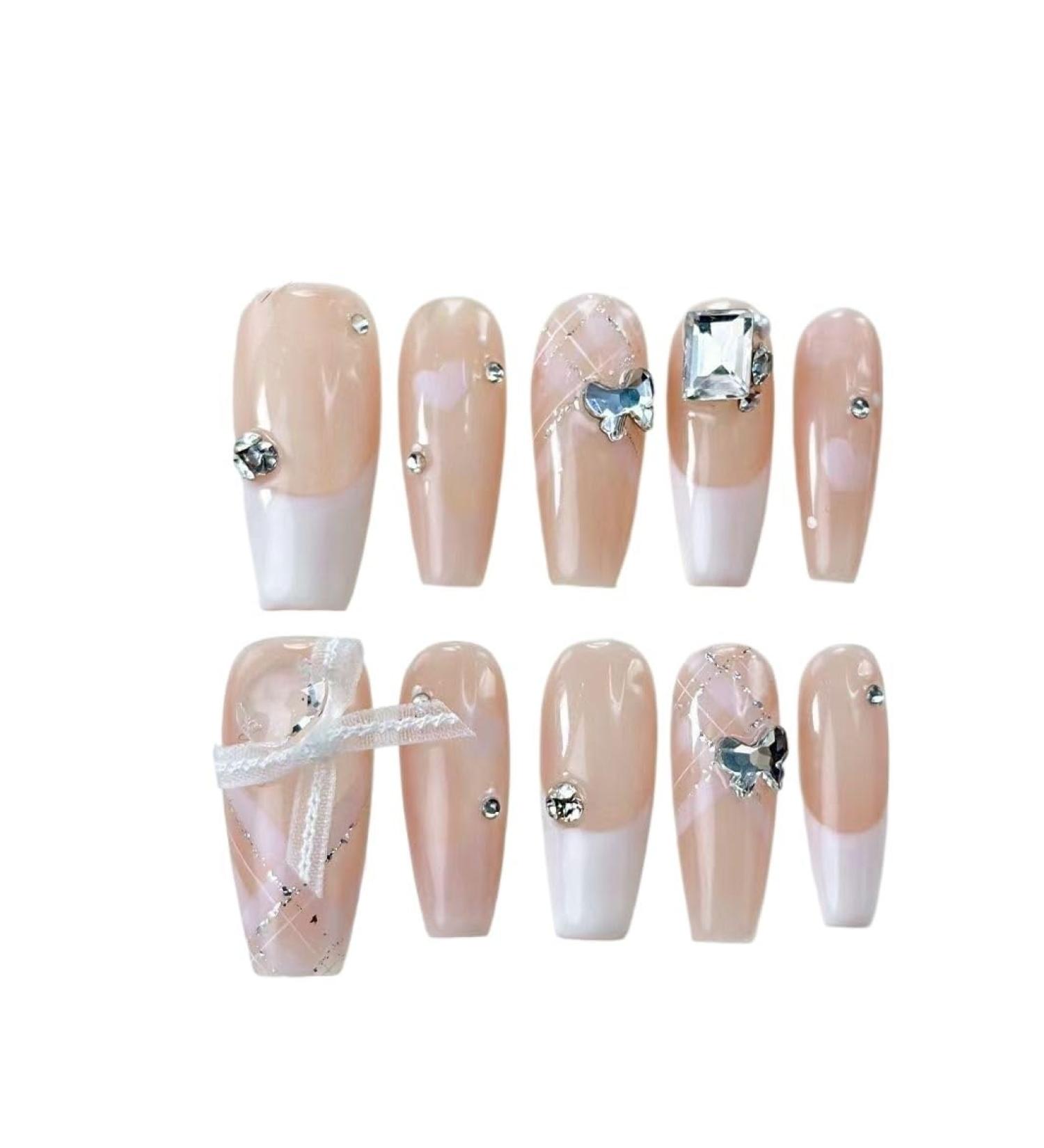 Temperament nail art French bow plaid diamond hollowed out love nail shop nail wear a wedding mandarin duck nail(M) - Buy Online on GoSupps.com