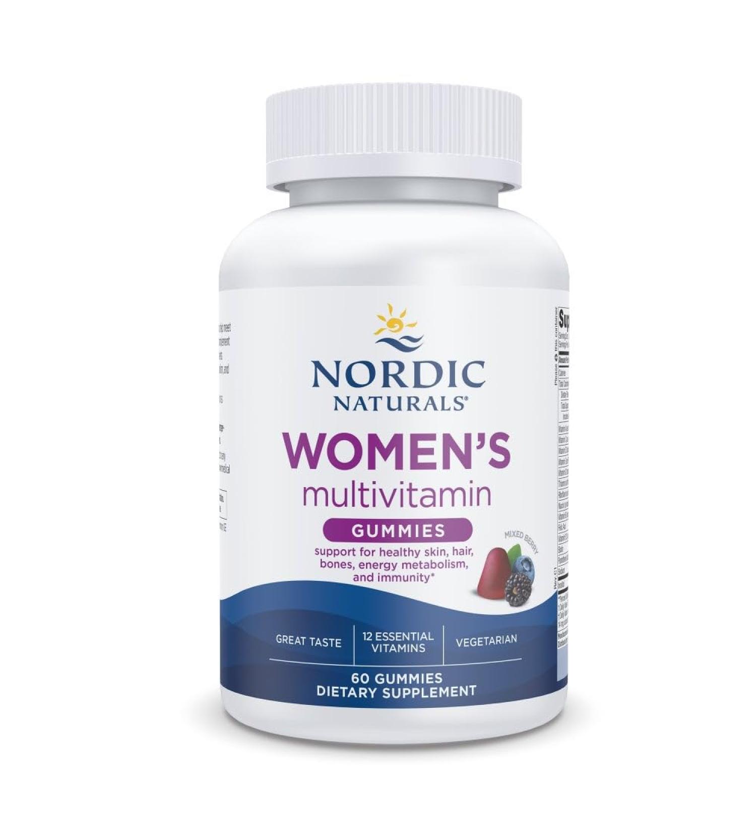 Nordic Naturals Women's Multivitamin Gummies Mixed Berry - 60 Gummies - Support for Healthy Skin Hair Bones Energy & Immunity - Non-GMO Vegetarian - 30 Servings Women 60 Count (Pack of 1) - Buy Online on GoSupps.com