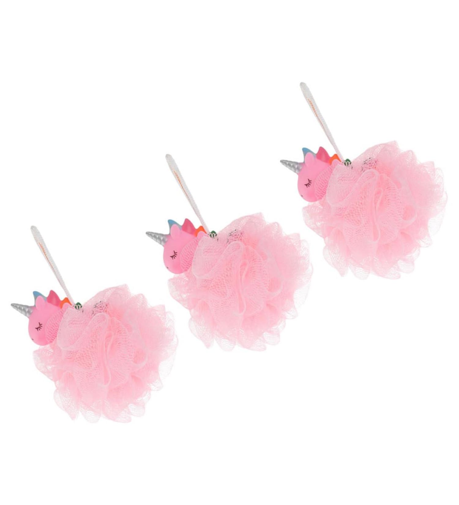 3pcs Unicorn Bath Balls for Infants - Comfortable Body Scrubbers & Loofah for Toddler Bath Time | Pink Household Cleaning Essentials - Buy Online on GoSupps.com