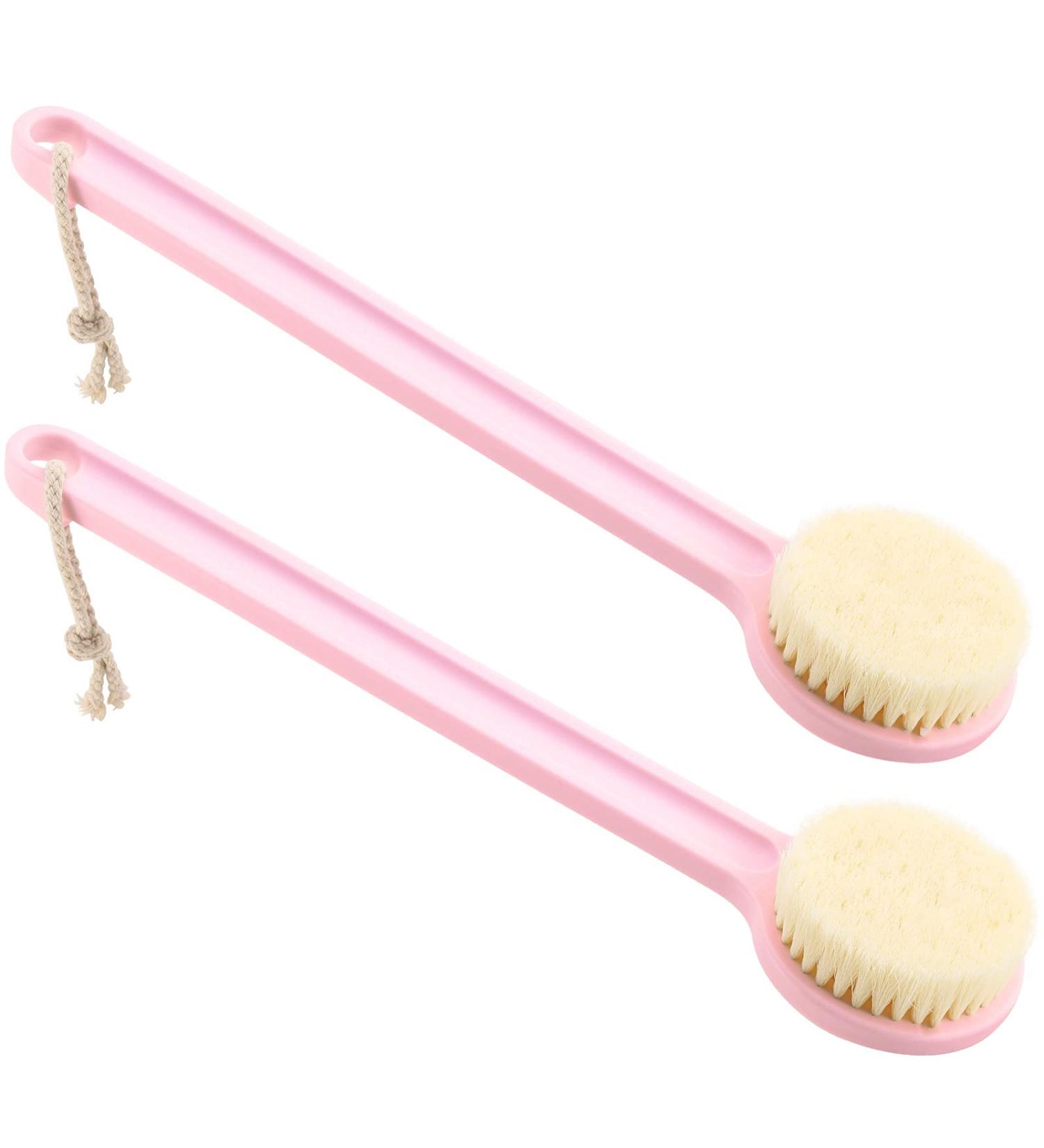 2Pcs 14in Back Scrubber Shower Brush for Body - Pink, Comfy Bristles, Wet/Dry Brushing - Buy Online on GoSupps.com