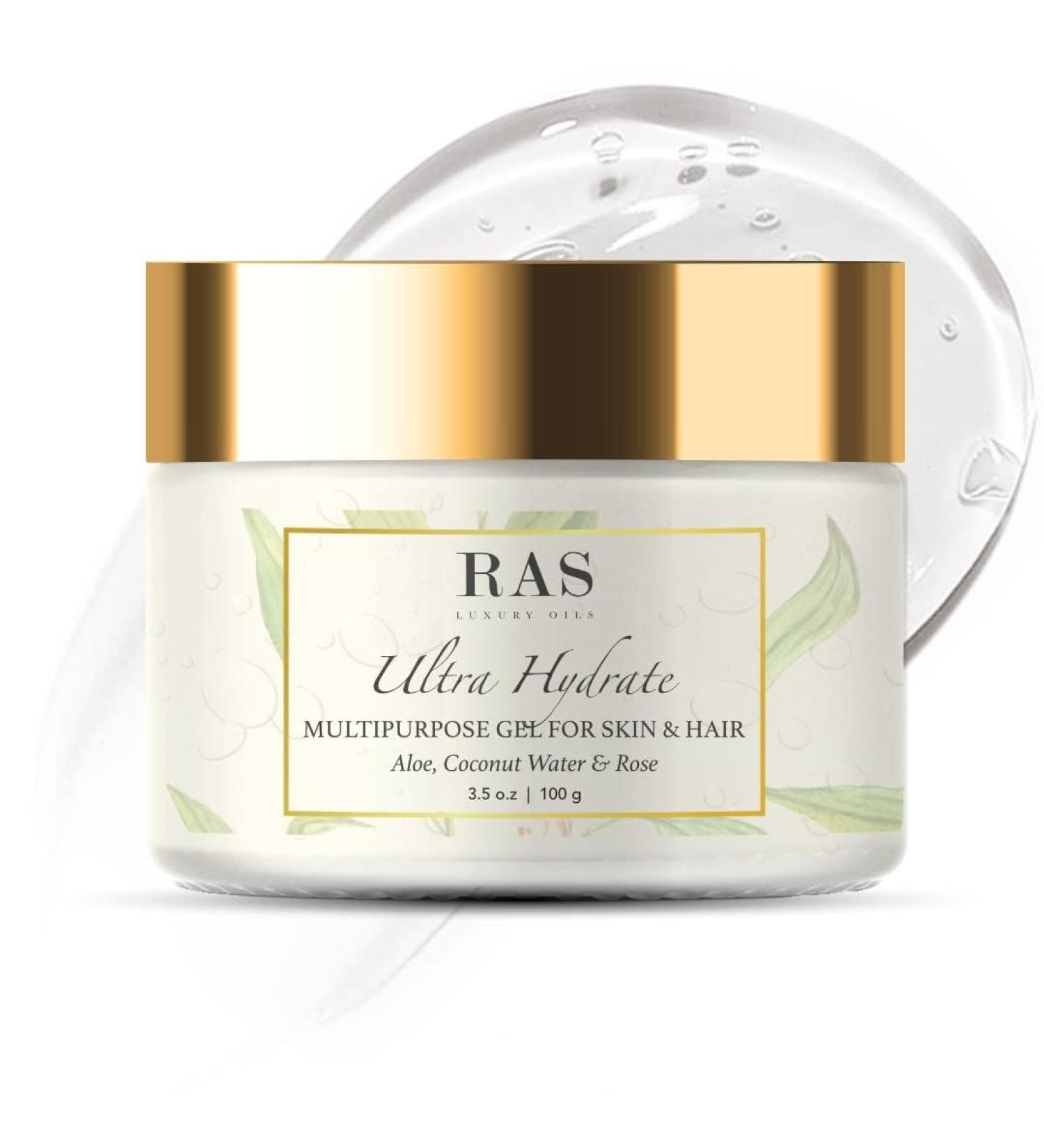 RA-S Luxury Oils Ultra Hydrate Gel for Skin & Hair | Hyaluronic Acid Hibiscus Aloe Vera | Vegan Cruelty-Free Hydration | 100 gm - Buy Online on GoSupps.com