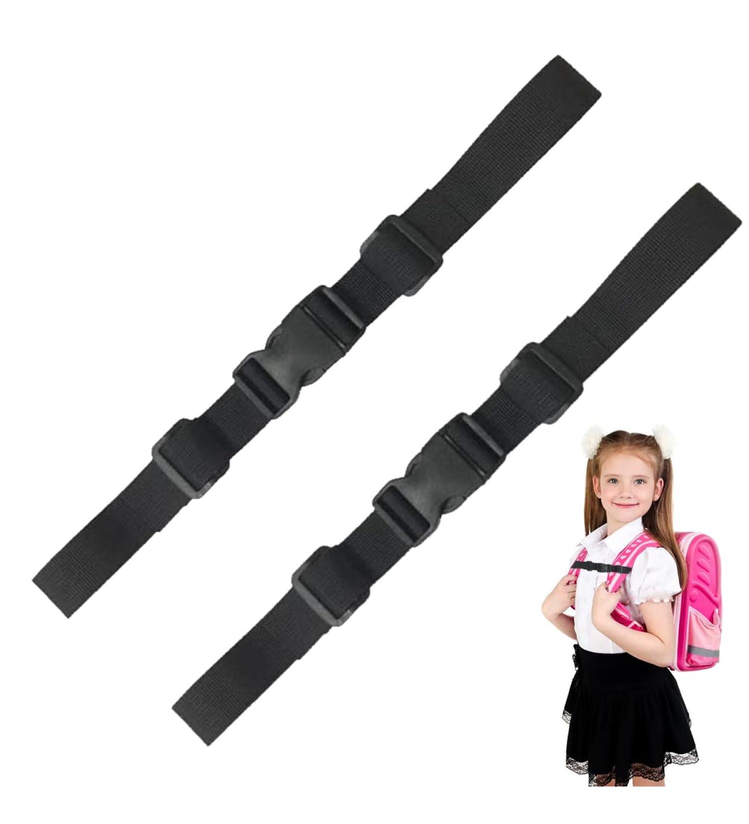 Adjustable Chest Strap Backpack Set for Kids - 2 Durable Non-Slip Straps for School Bags - Nylon Buckle Design for Outdoor Trips - Black - Buy Online on GoSupps.com
