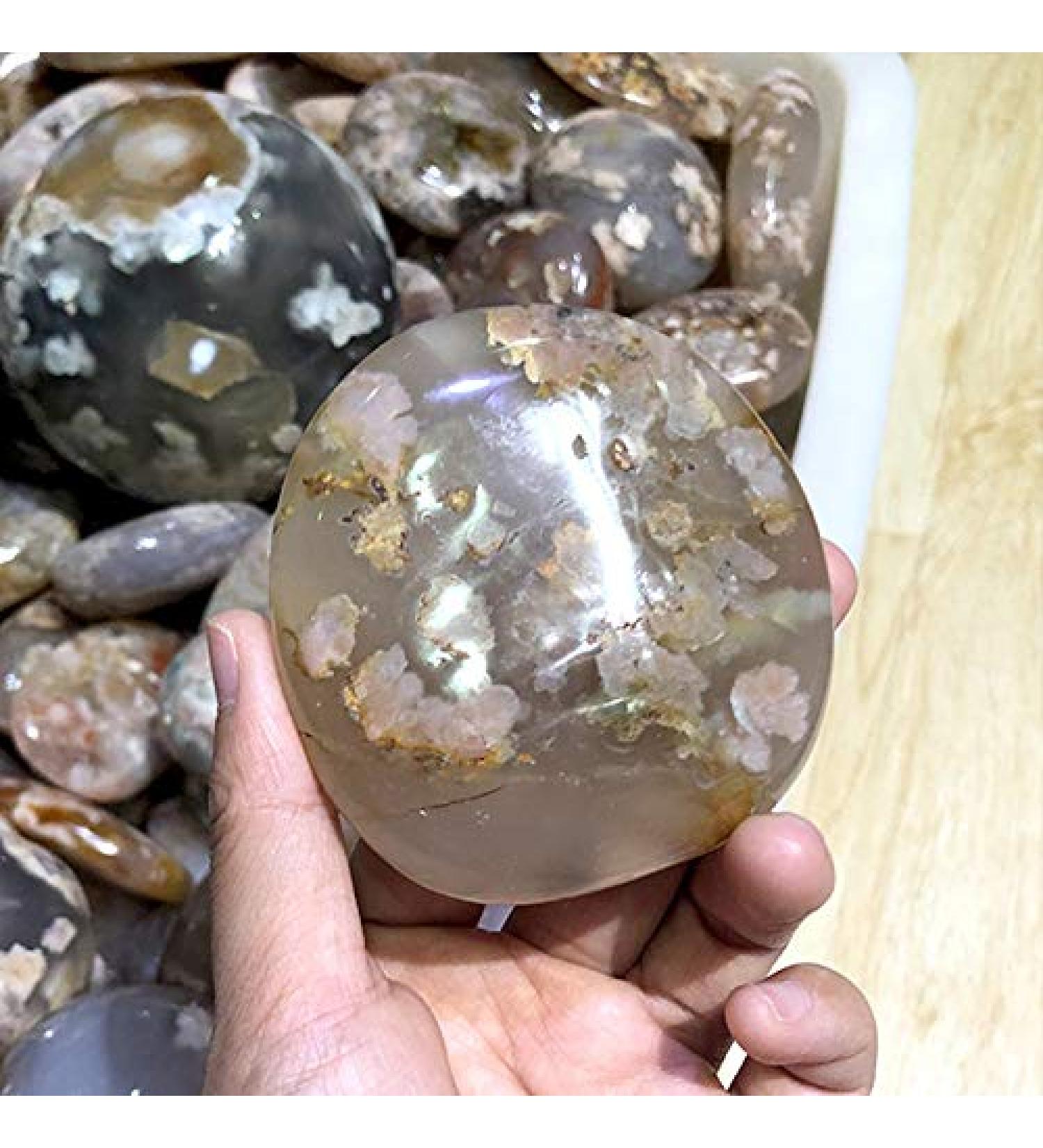 1pc Natural Cherry Blossom Agate Palm Stone 5-7cm Crystal Palm Tumbled Polished Stone Natural Stones and Minerals - Buy Online on GoSupps.com